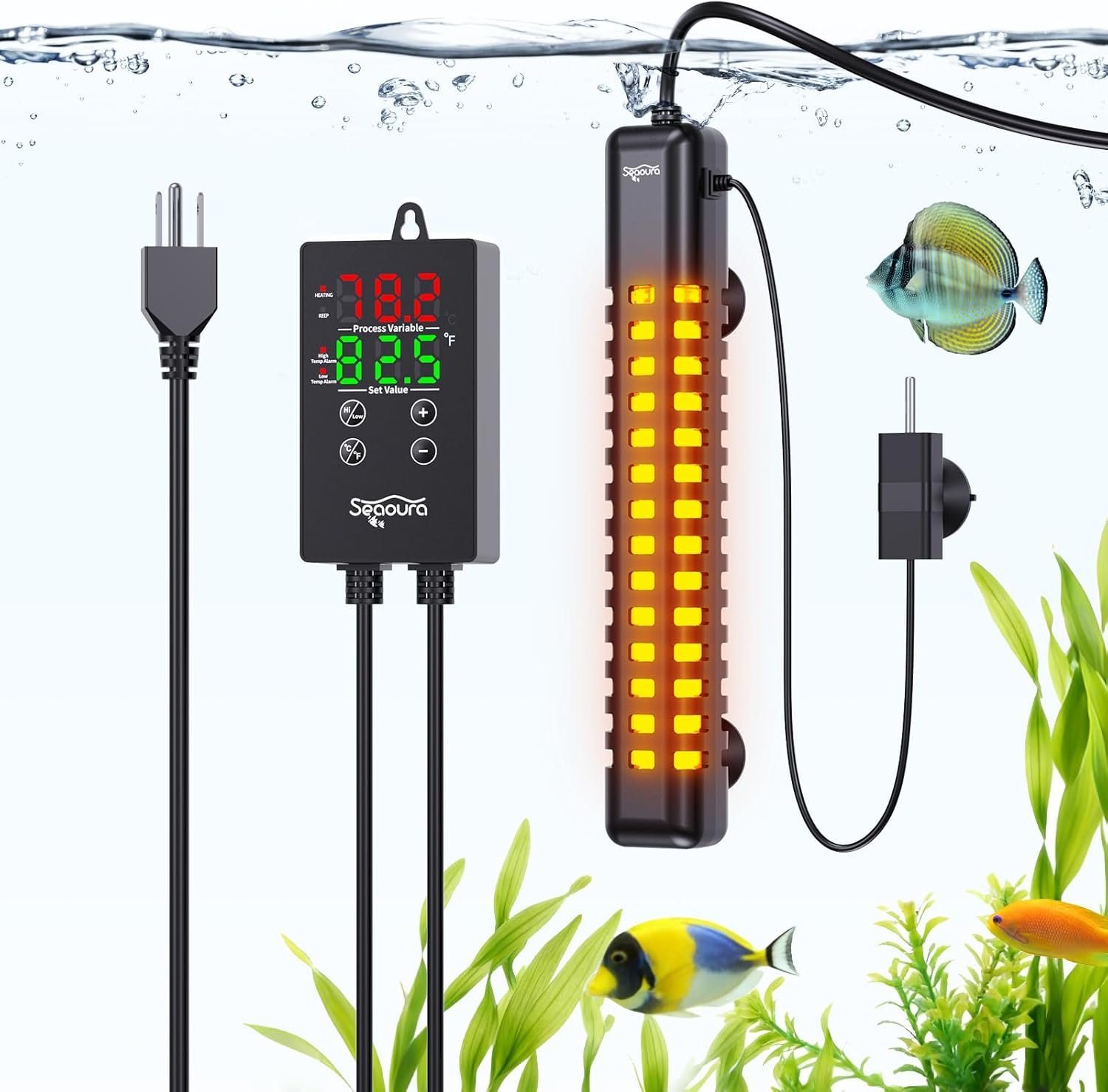 SEAOURA Aquarium Heater, 300W Fish Tank Heater for 50-60 Gallon, Submersible Heater for Aquarium with Over-Temperature Protection, Intelligent Controller & Auto Power-Off