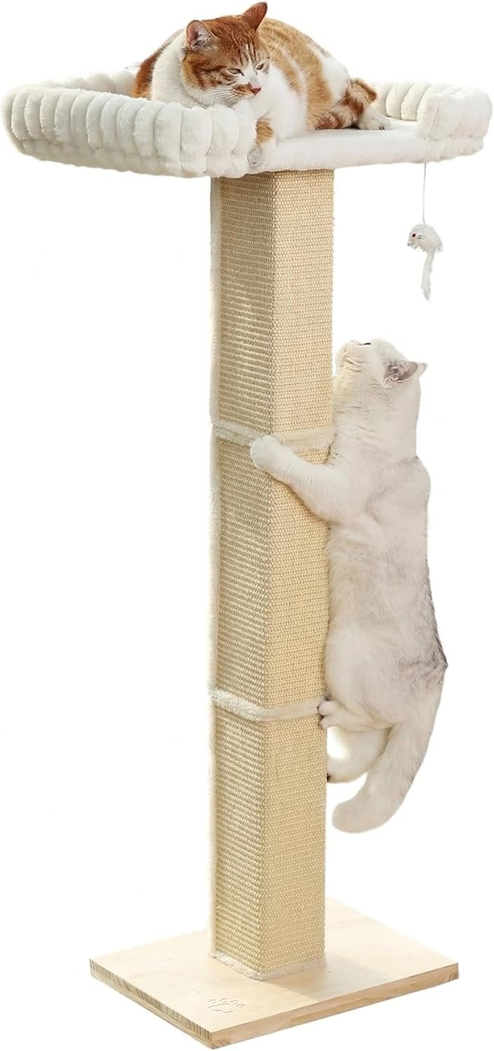 Cat Scratching Post with Large Window Perch – SnugCloud Ultra Soft Bed with Bolster,Adjustable 47″ Tall Sisal Scratcher Tree for Maine Coon Big Cat Climbing, Naping and Overlooking