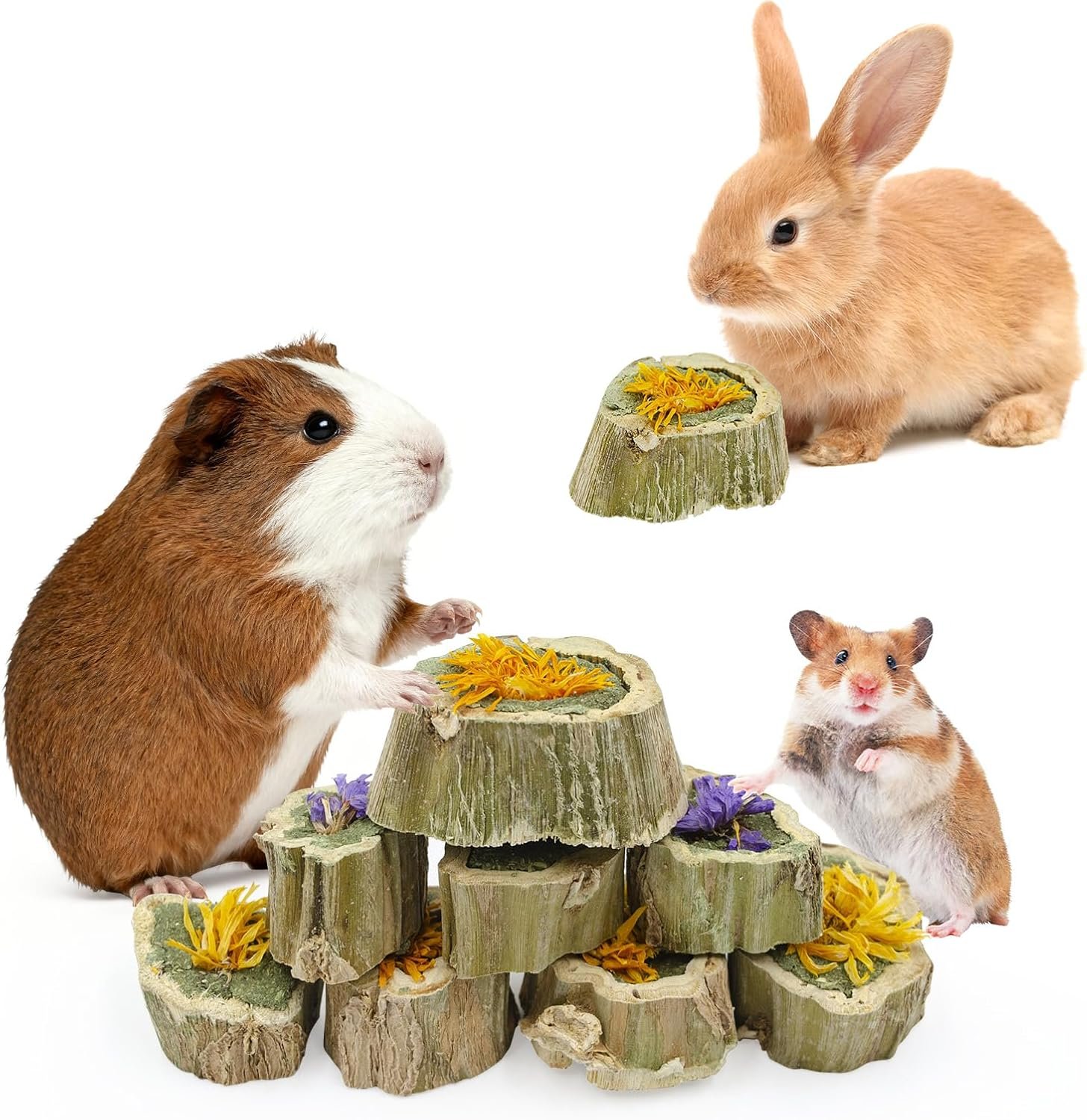 Rabbit Chew Toys, Bunny Treats with Papaya Wood and Other Natural Material, Chew Toys for Rabbit, Hamster, Chinchilla, Guinea Pig and Other Small Pets, Guinea Pig Toys (3.5oz/100g)