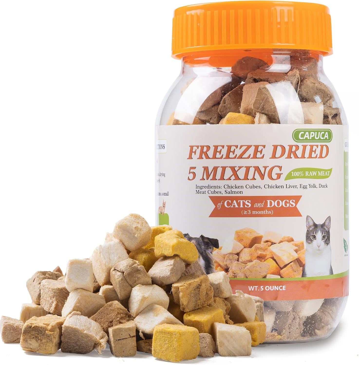 5-in-1 Freeze-Dried Cat & Dog Treats – Natural Chicken, Salmon, Egg Yolk, Duck & Liver, Grain-Free High Protein Snacks (5oz)
