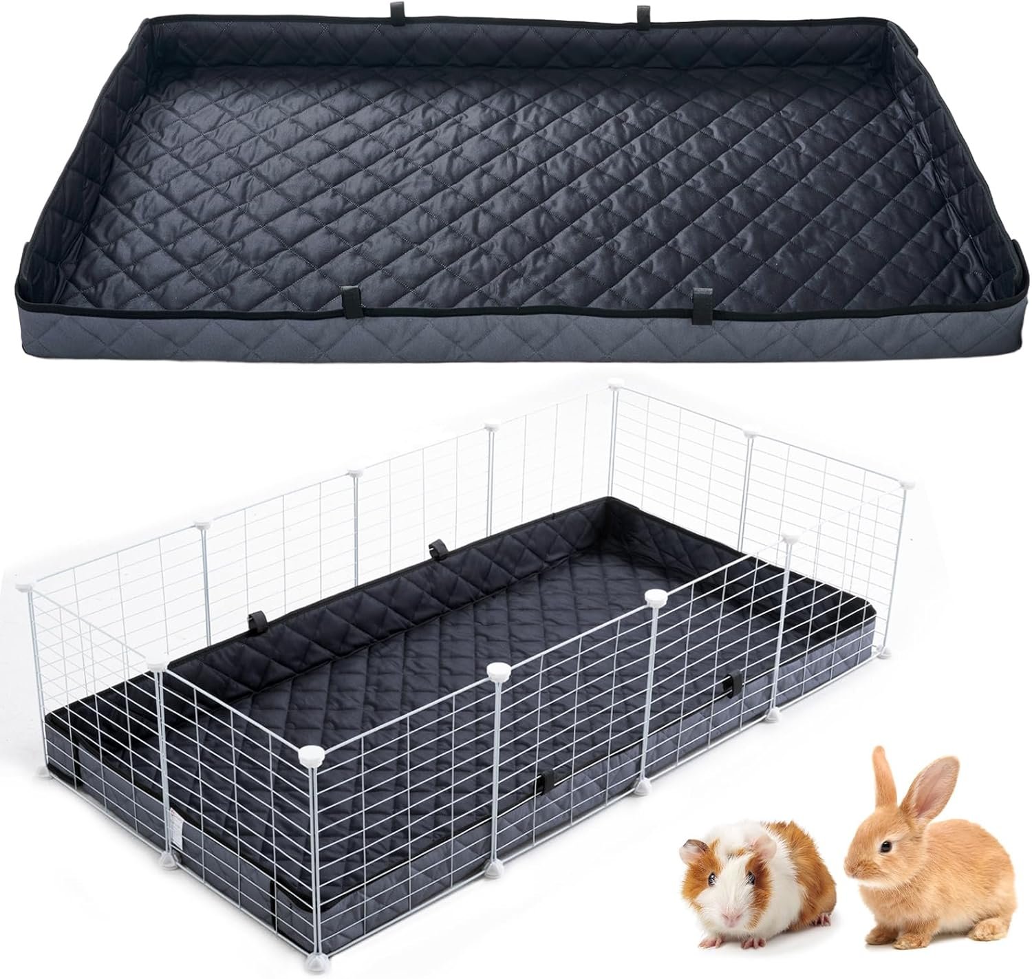 FunFurry Quilted Guinea Pig Cage Liner, Reversible & Absorbent Bottom Base, Cage Liners for Small Animals, Hamster Chinchilla Hedgehog Ferret Rabbit. (Dark Grey-Quilted, 24″ X 48″)