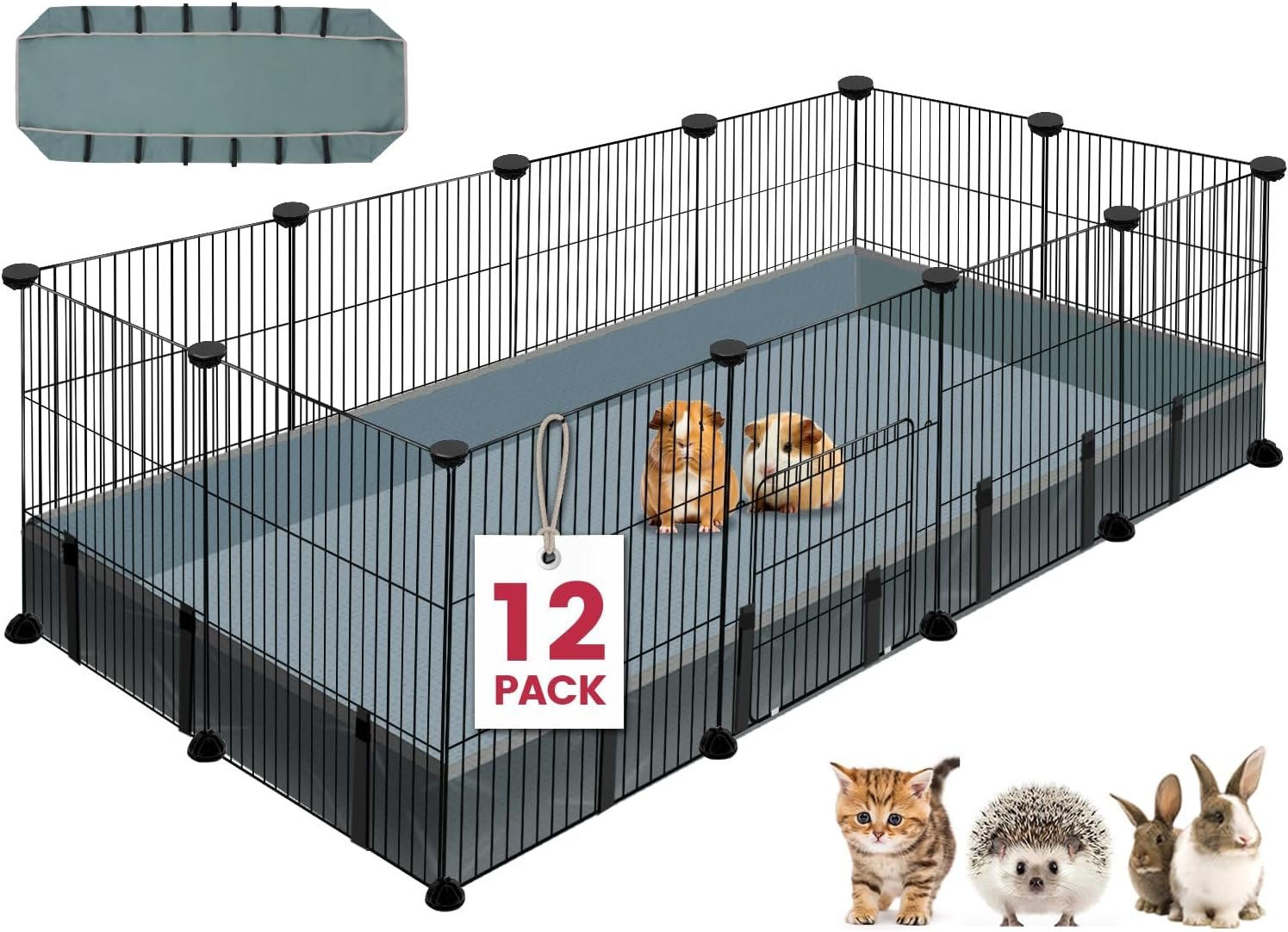 VISCOO 12 Panels Small Animal Playpen, 48″ x 24″ x 16″ Pet Playpen with Waterproof Mat, C&C Cage for Guinea Pigs, Puppy Play Pen, Bunny Playpen, Indoor Outdoor Portable Metal Wire Yard Fence