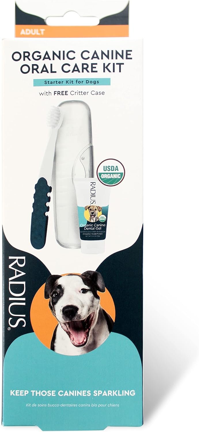RADIUS Canine Oral Care Kit, Includes 1 Pet Toothbrush, 1 Critter Case, and 0.8 oz Canine Pet Toothpaste, Firm Bristle & Non Toxic Toothpaste for Dogs