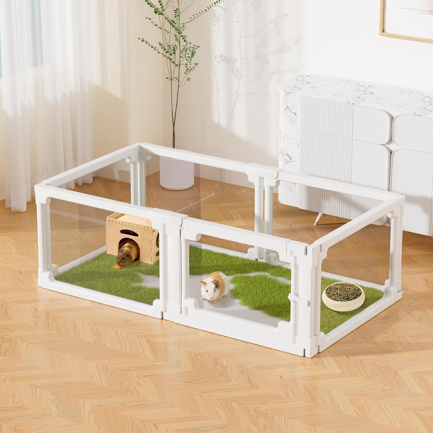 BUCATSTATE Acrylic Guinea Pig Cages 15.8″ H, 7.8 sq ft Large Guinea Pig Playpen, Tool-Free Rabbit Cage Indoor