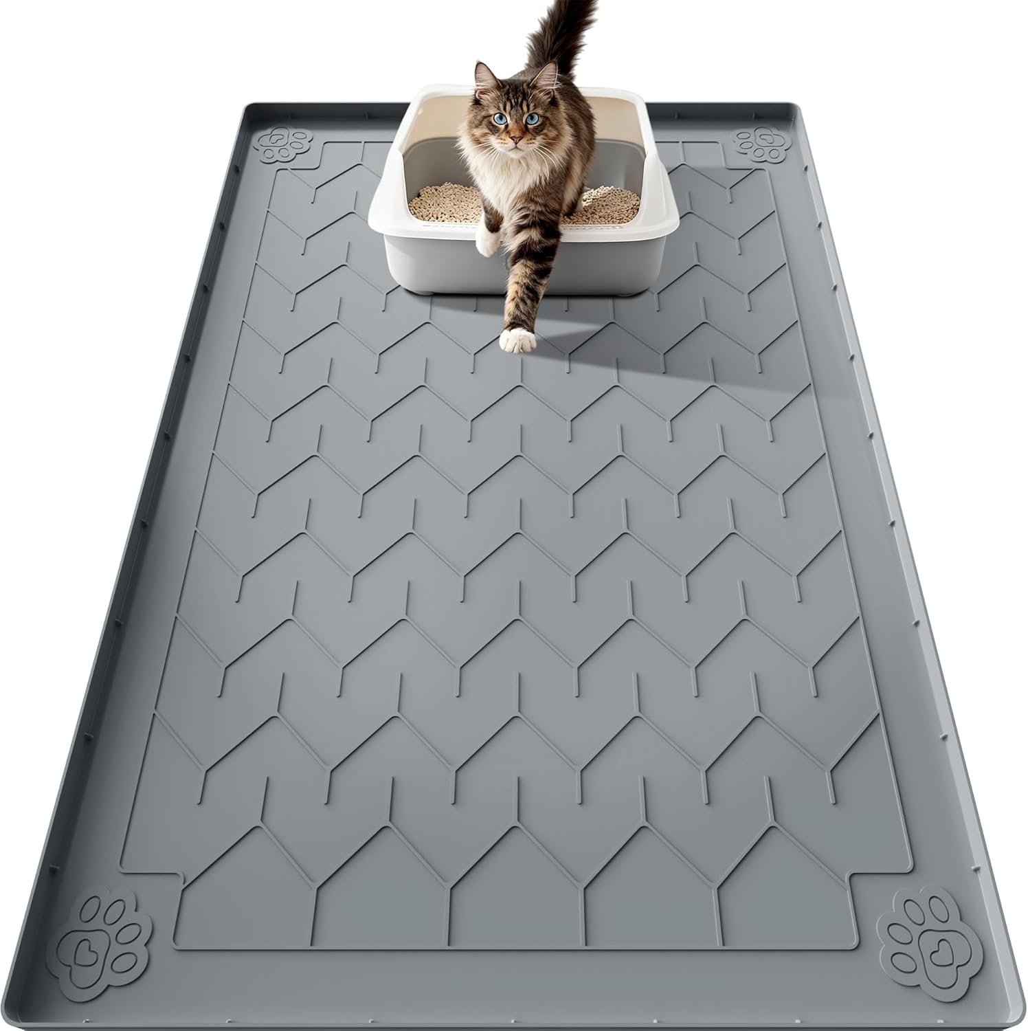 Cat Litter Mat, Extra Large 40″x28″ Silicone Mat for Litter Box, Waterproof & Non-Slip Rubber Mat with Lip, Litter Trapping & Scatter Control, Soft on Cat Paws, Urine-Proof Floor Protector