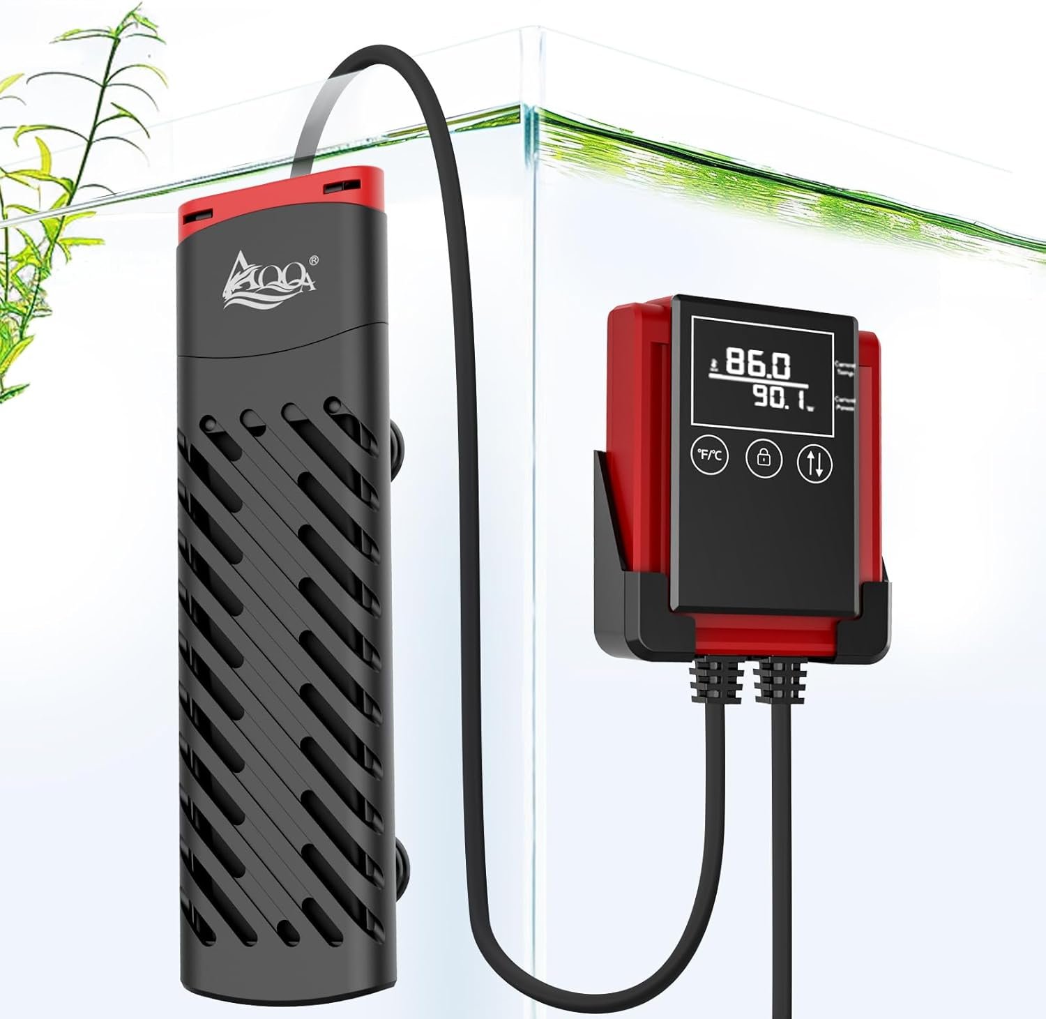 AQQA PTC Fish Tank Heater 500W for Aquarium 53-130 Gal Submersible with External Digital Controller Adjustable Temp Range 59-94℉ Overheat & Out-of-Water Auto Shut-Off Protection (500W for 53-130Gal)