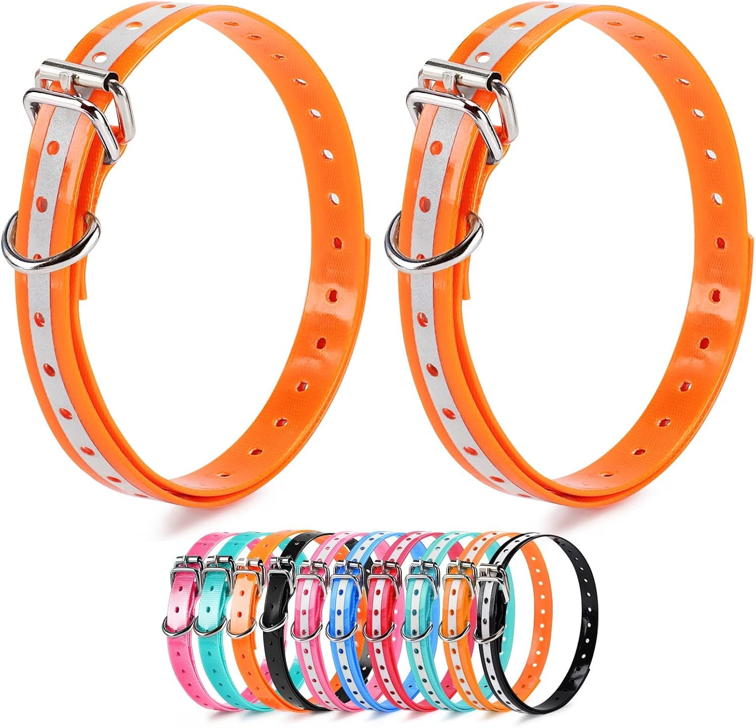 Replacement Collar Strap, Compatible with Petsafe,PATPET,Sportdog,Garmin,Dogtra,etc Most Training Collar/Fence Reciever, 3/4′,Reflective,Adjustable,Metal Buckled,Waterproof (Orange Pack2)