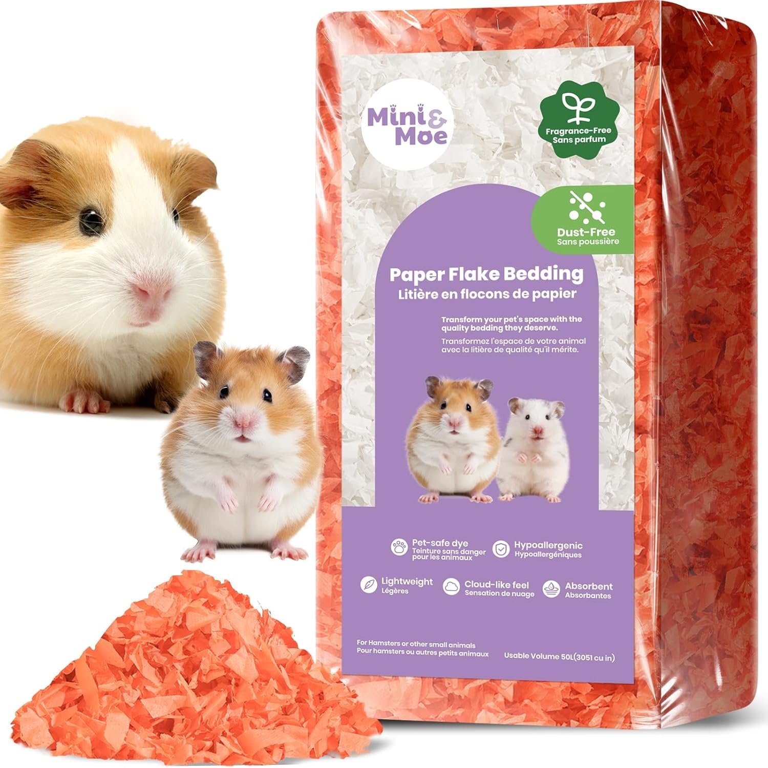 mini&moe Rabbit Bedding 23 Liters: Hamster Bedding Dust-Free and Odor Control Moisture Absorbent Natural Paper Small Pet Bedding – for Guinea Pigs, Hamsters, Rabbits, and Small Animal