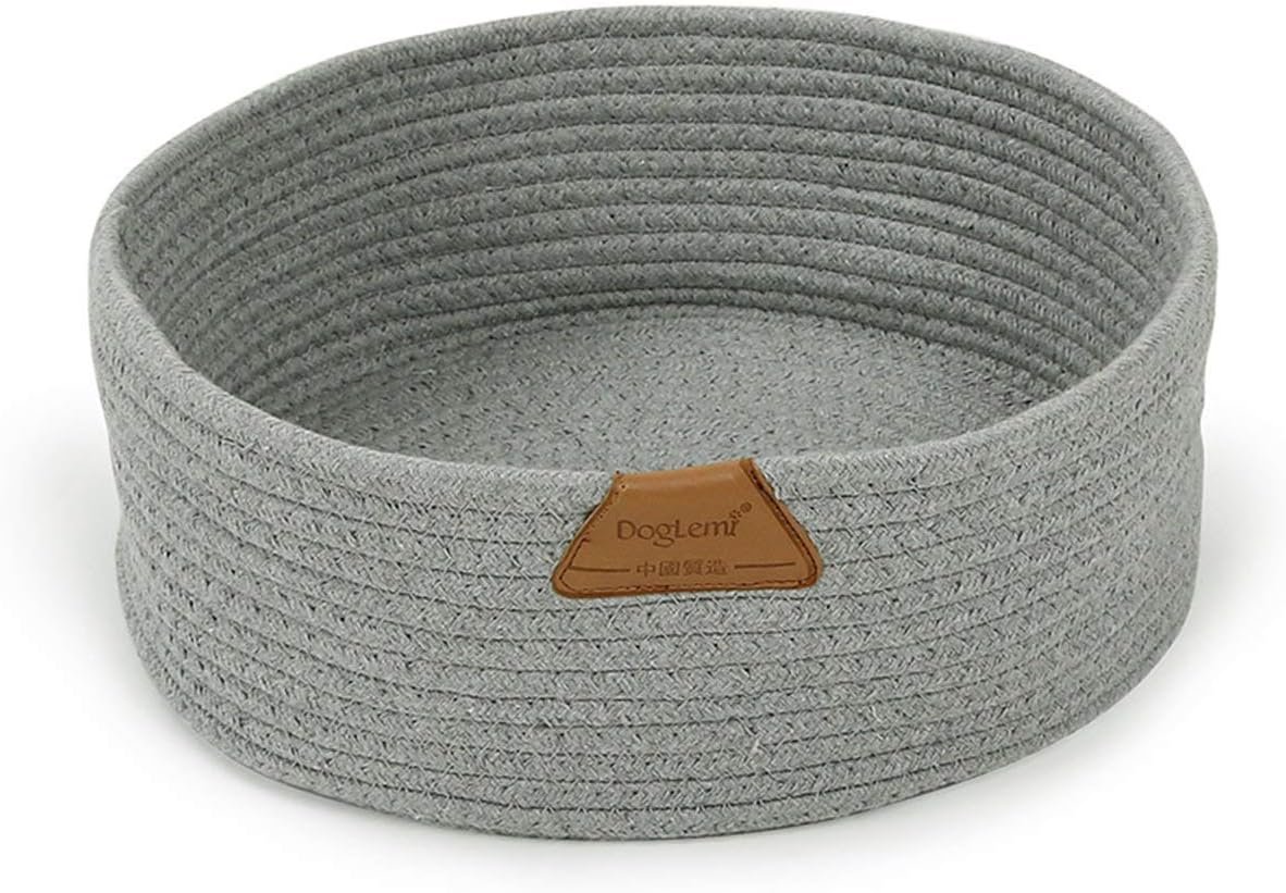 Cat Bed Basket Nest Round Cotton Rope Woven Warm Medium,Pet Sleeping Bed House Cute Fun Scratcher Scratching Scratch Mat Pad for Puppy Small Dogs Indoor Play Eco Washable Winter Summer (Gray)