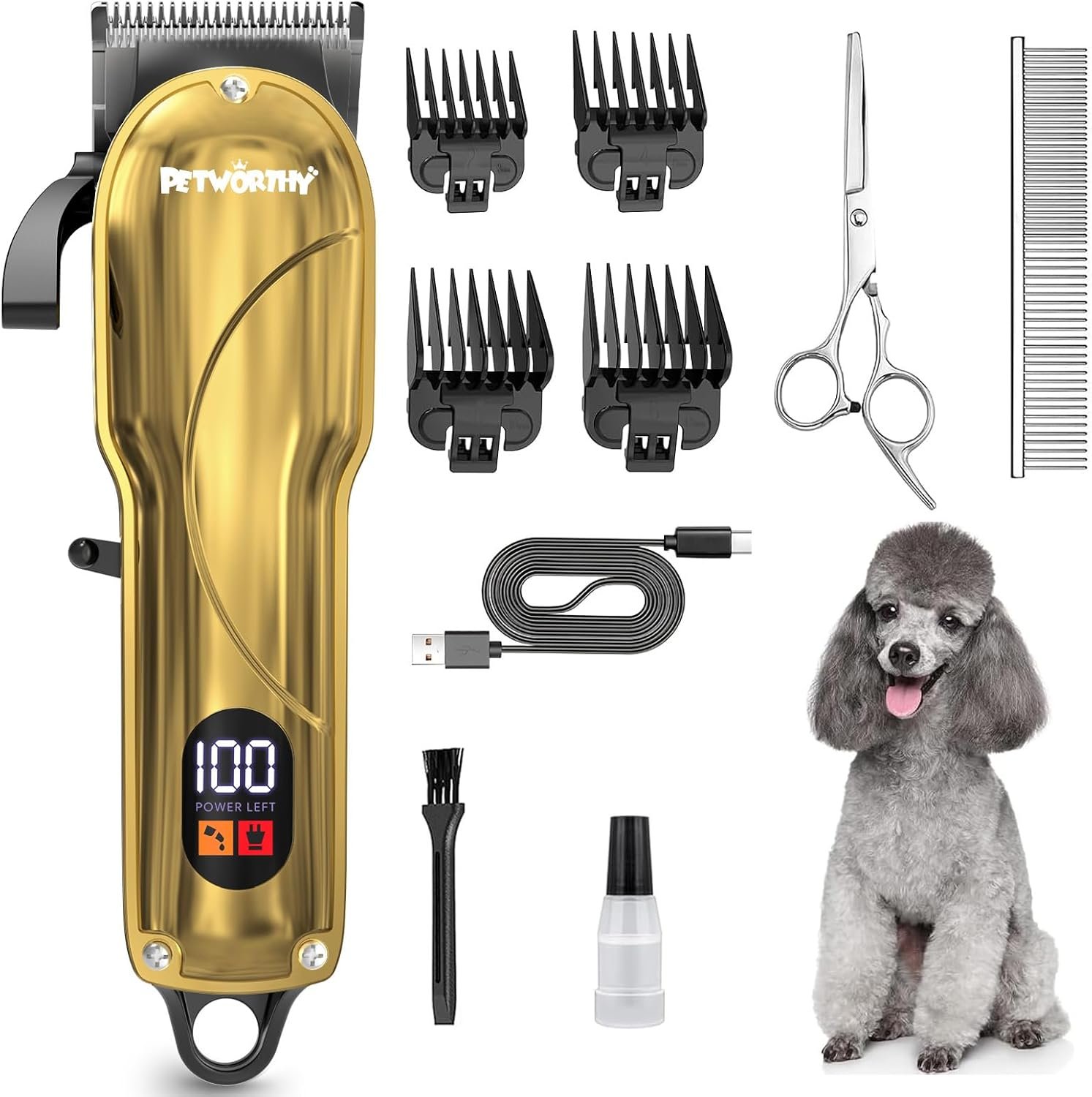 Quiet Dog Grooming Kit – 2000mAh Dog Clippers for Heavy Thick Hair Coats, Waterproof Rechargeable Cordless Clippers, Safe and Easy to Clean Pet Grooming
