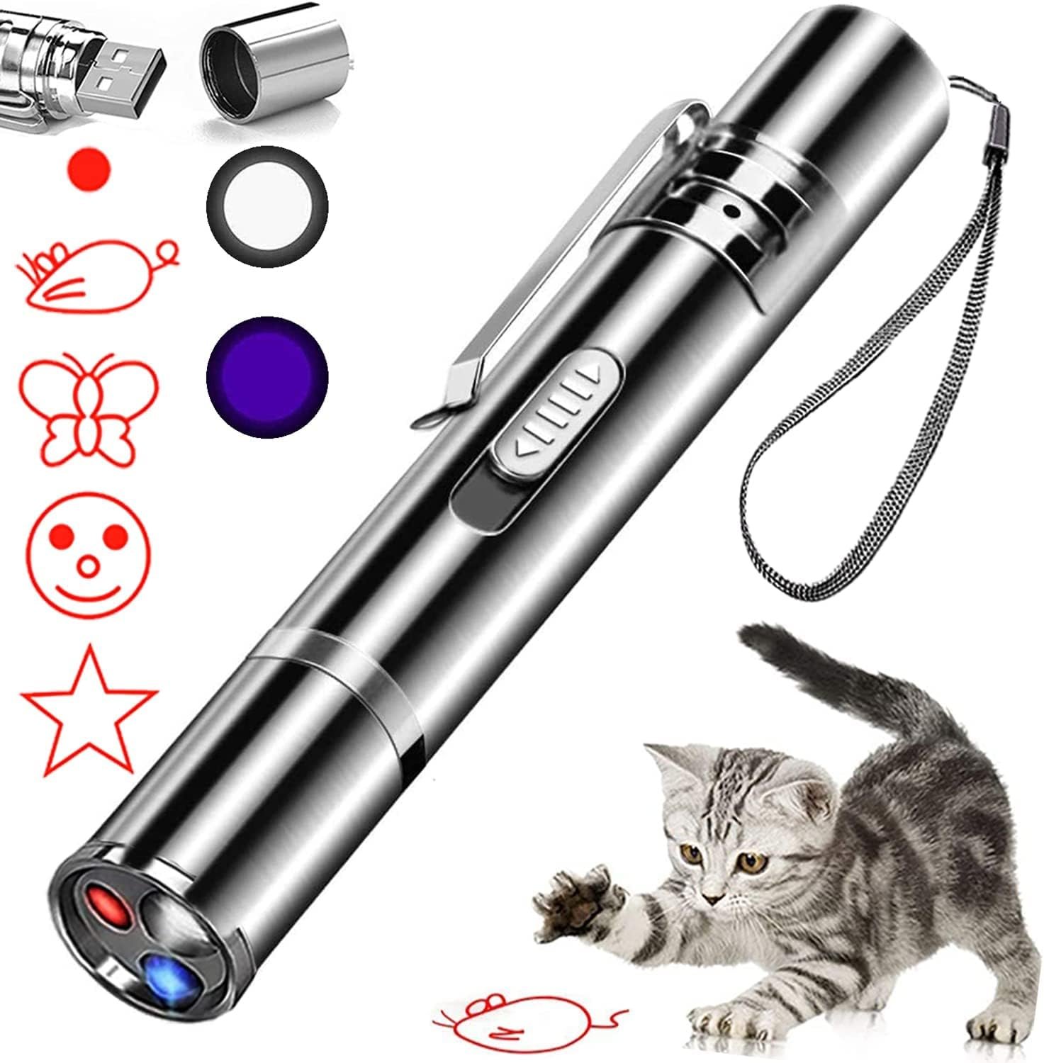IVVTRYI Rechargeable Laser Cat Toy, 3 Light Modes, 5 Fun Patterns | USB rechargeable. Great for fun training & exercise. Keeps pets active indoors.