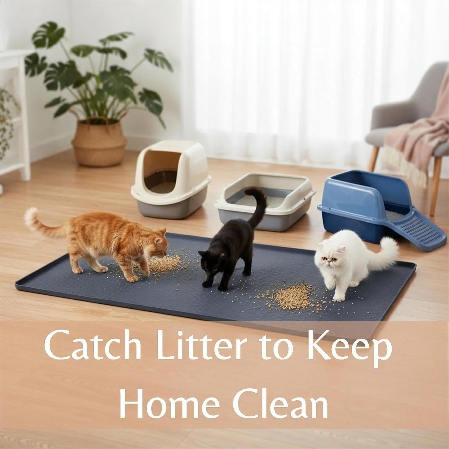 Cat Litter Mat 51″ x 25.6″ XL Silicone Litter Box Mat, Waterproof Non-Slip Kitty Litter Mat – Easy to Clean for Multi-Cat & Automatic Litter Boxes, Cat Mat for Litter Box with Raised Lip