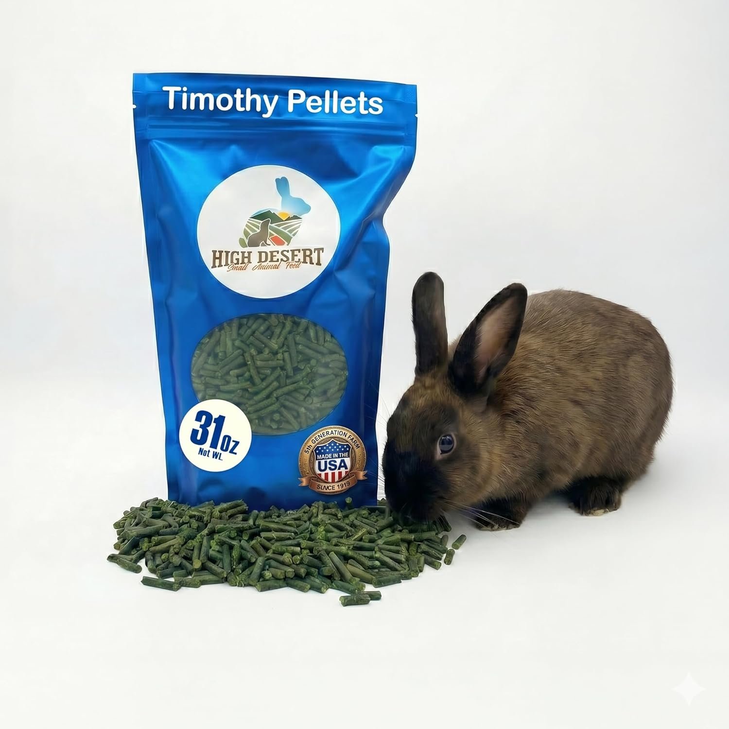 High Desert Timothy Hay Pellets for Small Pets, Natural Timothy Pellets for Daily Feeding, Rabbits, Chinchillas and Guinea Pigs Food, Balanced Fiber for Digestive Health, Small Pet Supplies, 31 oz Bag
