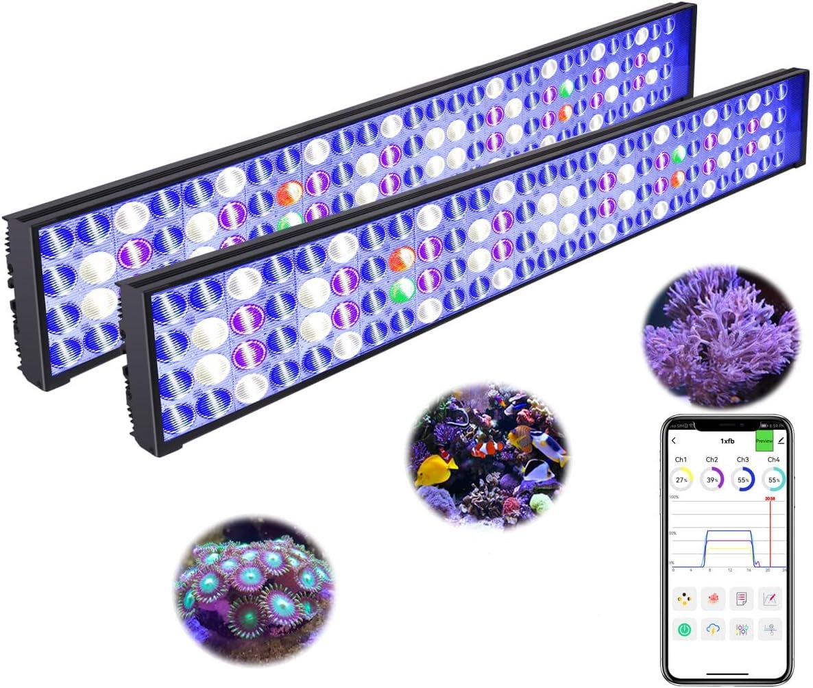 PopBloom Hertz 75 LED Aquarium Light Full Spectrum Marine Fish Tank Light for 72″ 180CM Saltwater Reef Coral Fish Tank (Control Way: Smart-APP)