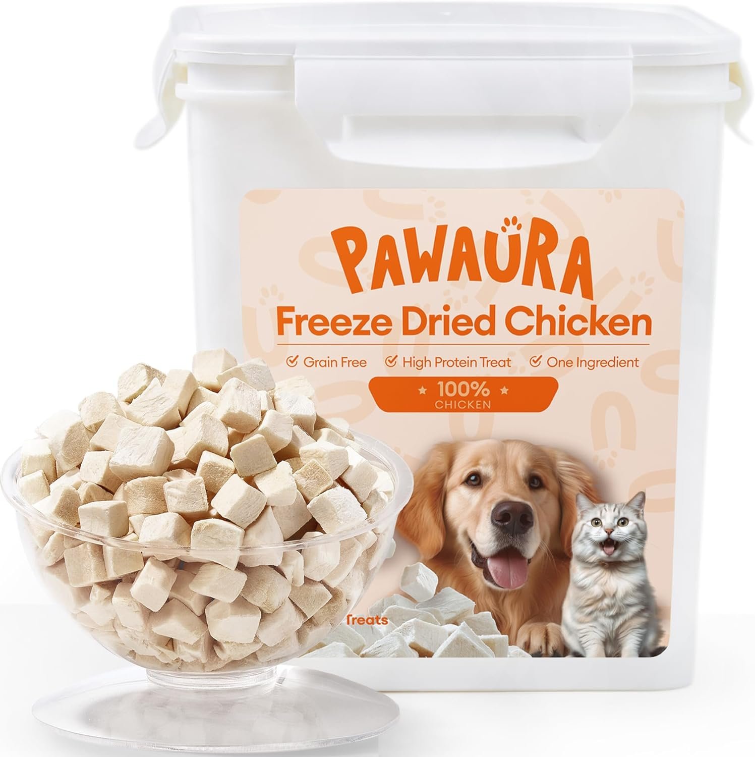 Freeze Dried Chicken Cats & Dogs Treats, High Protein Single Ingredient – No Additives | Grain Free | Training & Nutrition Supplements, Sealed Box, 1.1LB