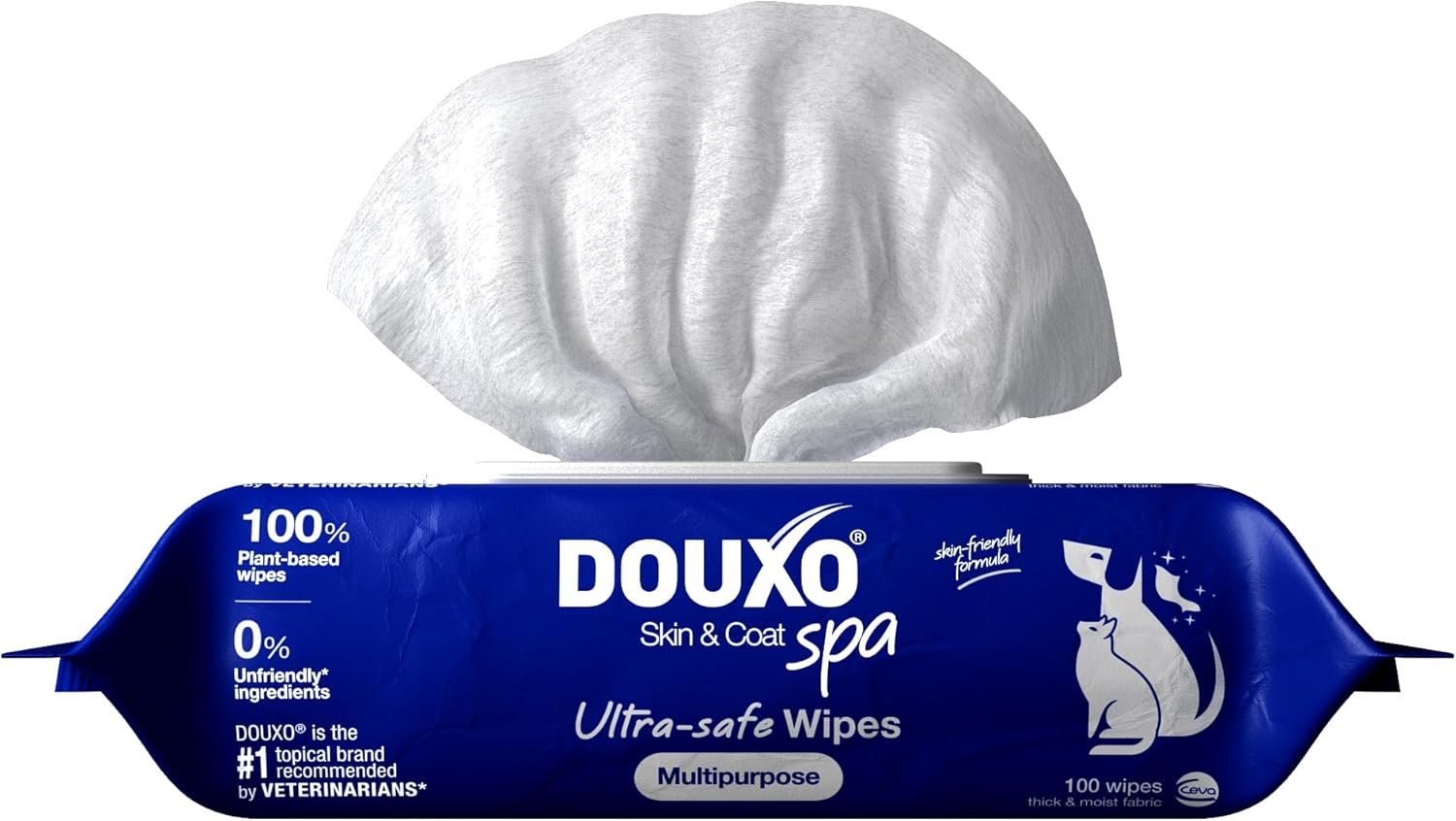 DOUXO SPA Dog Wipes for Paws, Butts, Tear Stains and General Cleaning, 100 Wipes, Multi-Purpose for Coat and Paws, Leaves the Coat and Skin Refreshed, Skin-Friendly Formula, Can Also be Used for Cats