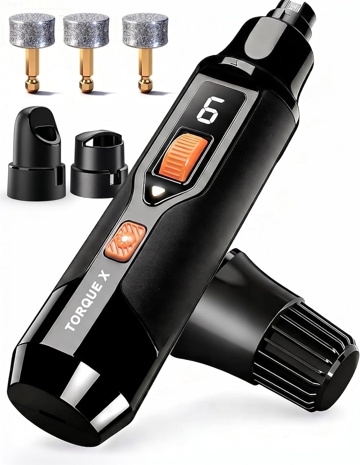 Torque X +30% Power Professional Dog Nail Grinder – Ultra-Quiet 30dB Dog Nail Trimmers, Powerful 7-Speed 16,000 RPM Motor (20k Force), Dual LED Lights, 12H+ Runtime, 3 Diamond Bits & Dust Cap