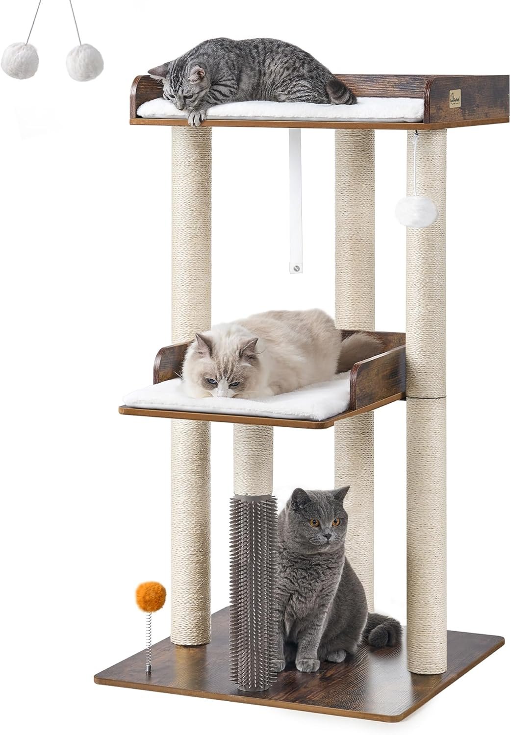 FourFurPets 43.7″ Cat Tree, Modern Cat Tree Tower, Cat Tower for Indoor Cats Large Adult, Cat Condo with Scratching Post, Large Perch and Removable Pads,Rustic Brown