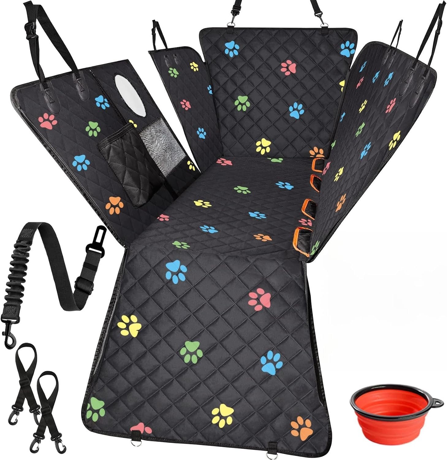 Famstar Large Dog Car Seat Cover for Back Seat 100% Waterproof Durable 600D 6-Layer Scratchproof Nonslip with Mesh Window for Dog Hammock for Car Trucks SUV