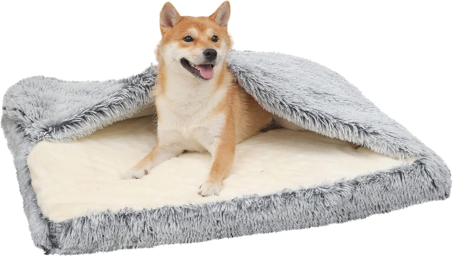 Dog Bed with Cover Cave, Orthopedic Dog Bed with Blanket, 33.5 * 27.6” Rectangle Pet Crate Cozy Cuddler Mat, Anti-Anxiety Memory Foam Calming Pad for Puppy Cat with Removable Washable Cover