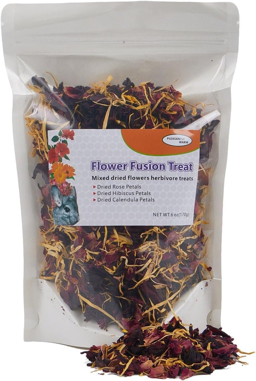 Chinchilla Food – 6 oz Edible Floral Treat (Rose, Marigold, Hibiscus) – for Rabbits, Guinea Pigs, Hamsters, Gerbils, Degus & Small Herbivores