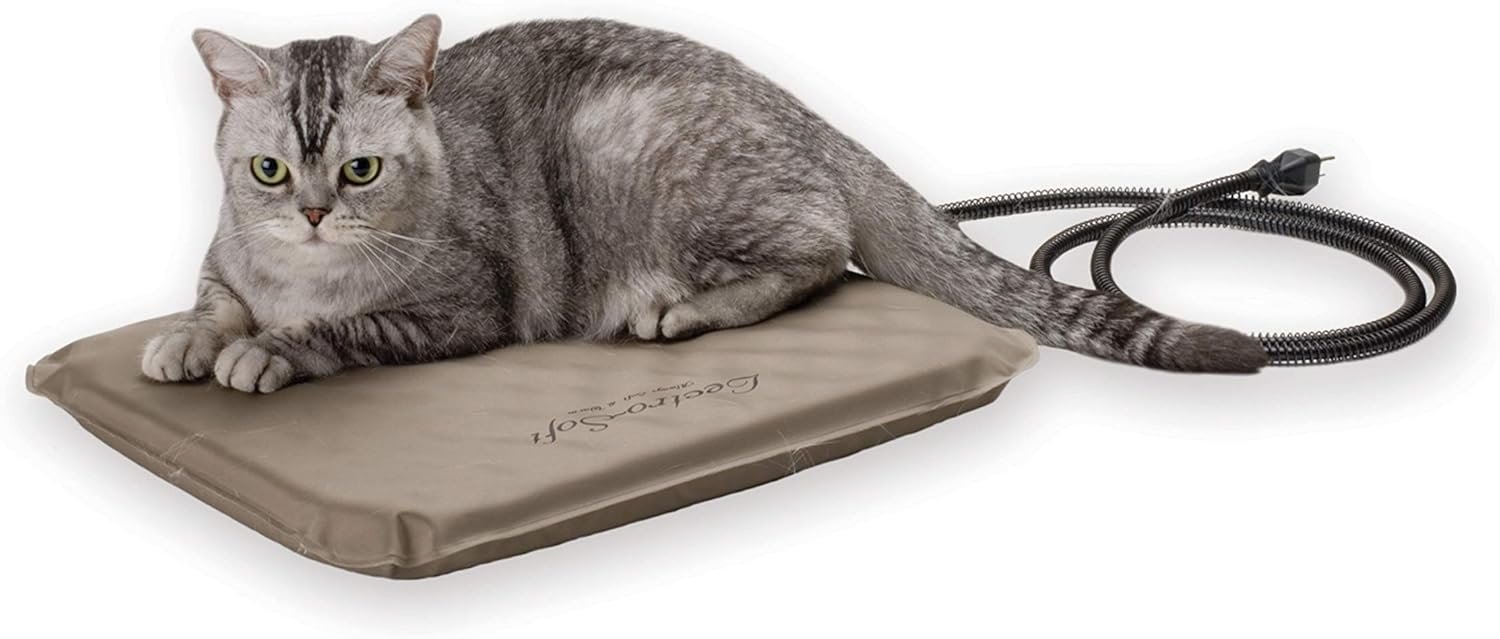K&H Pet Products Lectro-Soft Orthopedic Outdoor Heated Cat Bed for Outdoor Cat Houses, Safety Listed Automatic Warming Pad, Soft and Flexible, Waterproof, Washable Cover – Small 18 X 14in Tan 20W