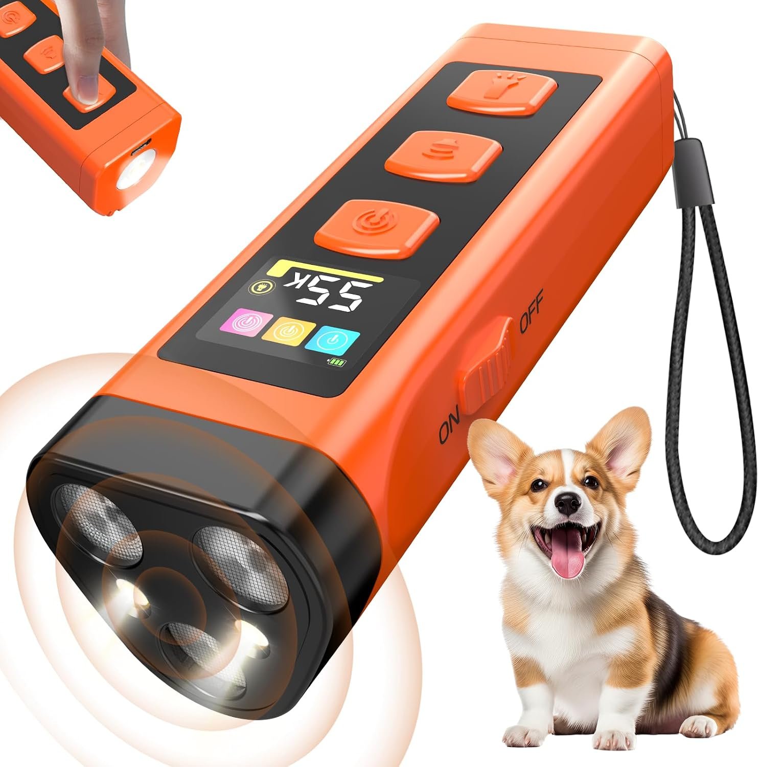 Dog Bark Deterrent Device, Ultrasonic Dog Trainer, Anti Barking Device with 65FT Range, Humane Bark Control for Dogs, 3 Training Modes, Works Indoors & Outdoors