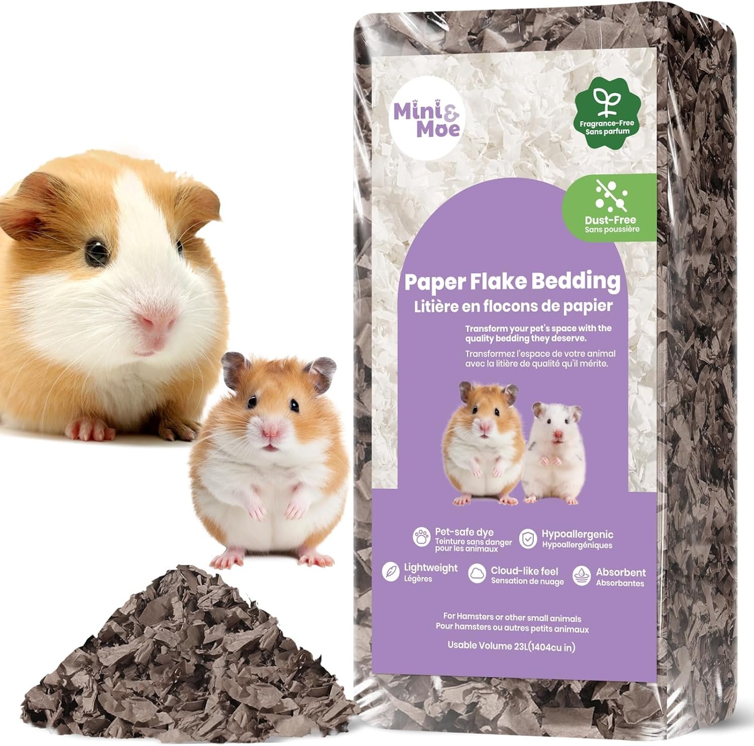 mini&moe Guinea Pigs Bedding Hamster Bedding: Moisture Absorbent and Dust-Free Natural Paper Small Pet Bedding – for Guinea Pigs, Hamsters, and Rabbits, 12 Liters