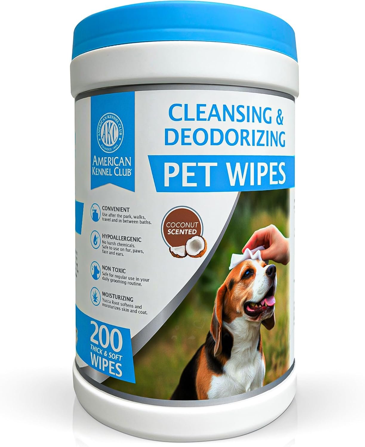 AKC – Pet Wipes for Dogs & Cats | Hypoallergenic Grooming Wipes | Chemical-Free Cleaning for Paws, Face, Ears & Coat | Gentle Moist Wipes for Daily Pet Hygiene & Quick Freshening | 200 Count