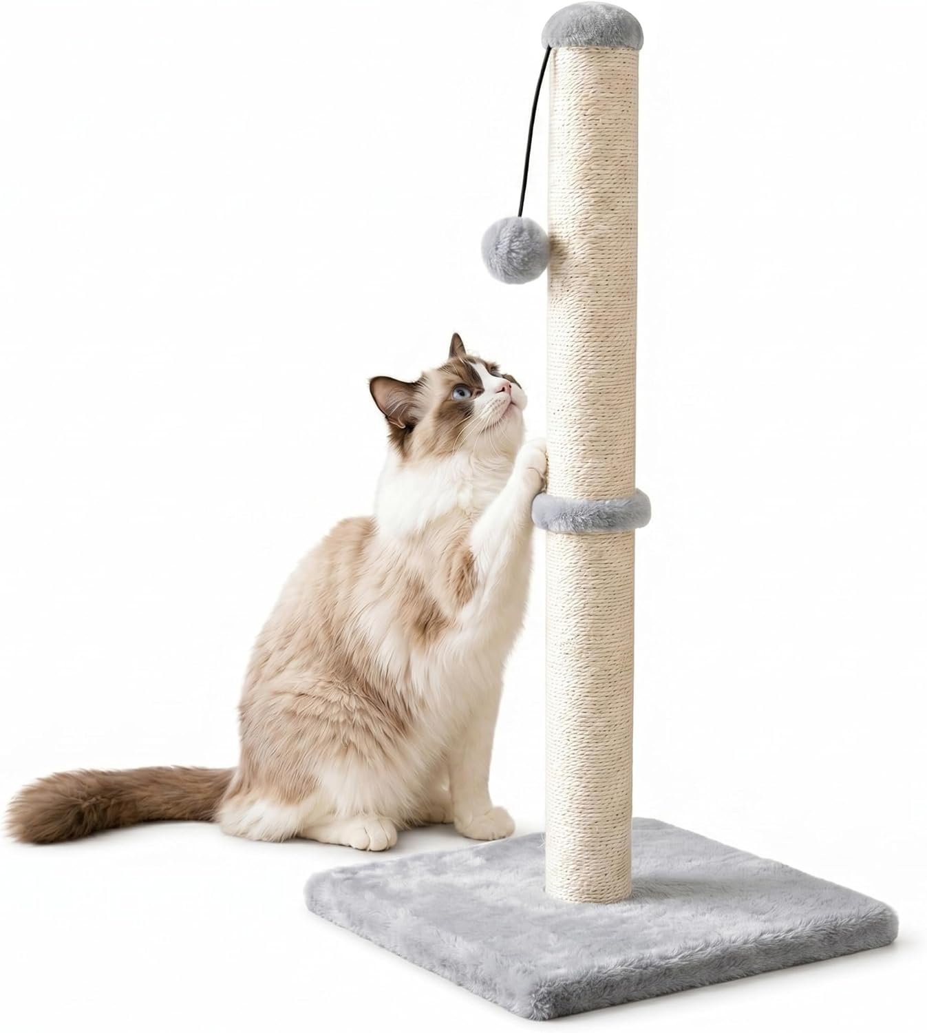 Dimaka 29″ Height Tall Cat Scratching Post, Claw Scratcher with Sisal Rope and Covered with Soft Smooth Plush, Vertical Scratch [Full Strectch] for Standard Size Cats(Grey, 29 inches for All Cats)