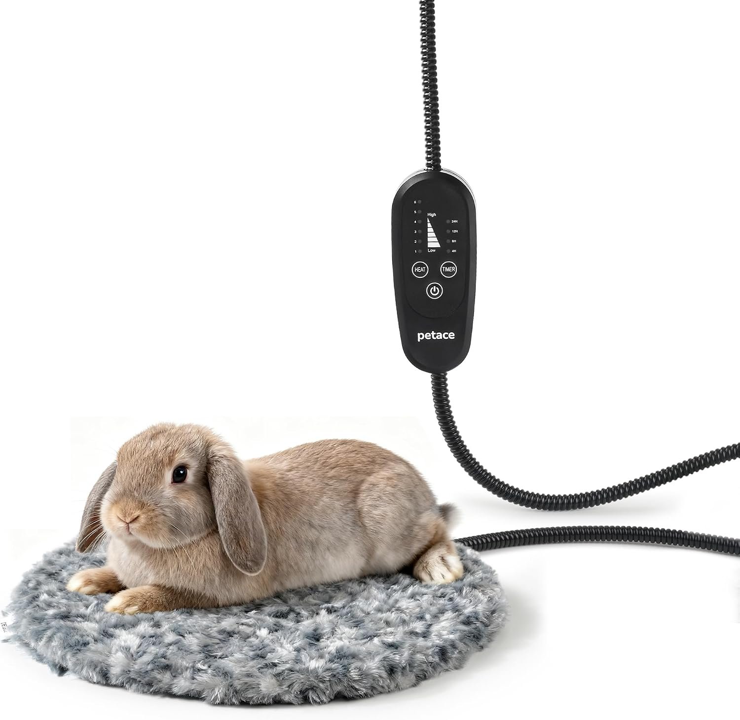 Adjustable Temperature Heated Cat Bed & Dog Heating Pad with Timer, Chew-Resistant Cord, Thick and Soft Cover, Indoor Pet Heating Pad, Round 11.8″