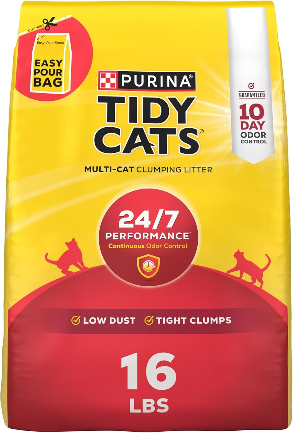 Purina Tidy Cats Clumping Cat Litter Odor Control, 24/7 Performance Multi Cat Litter – 16 lb. Bag