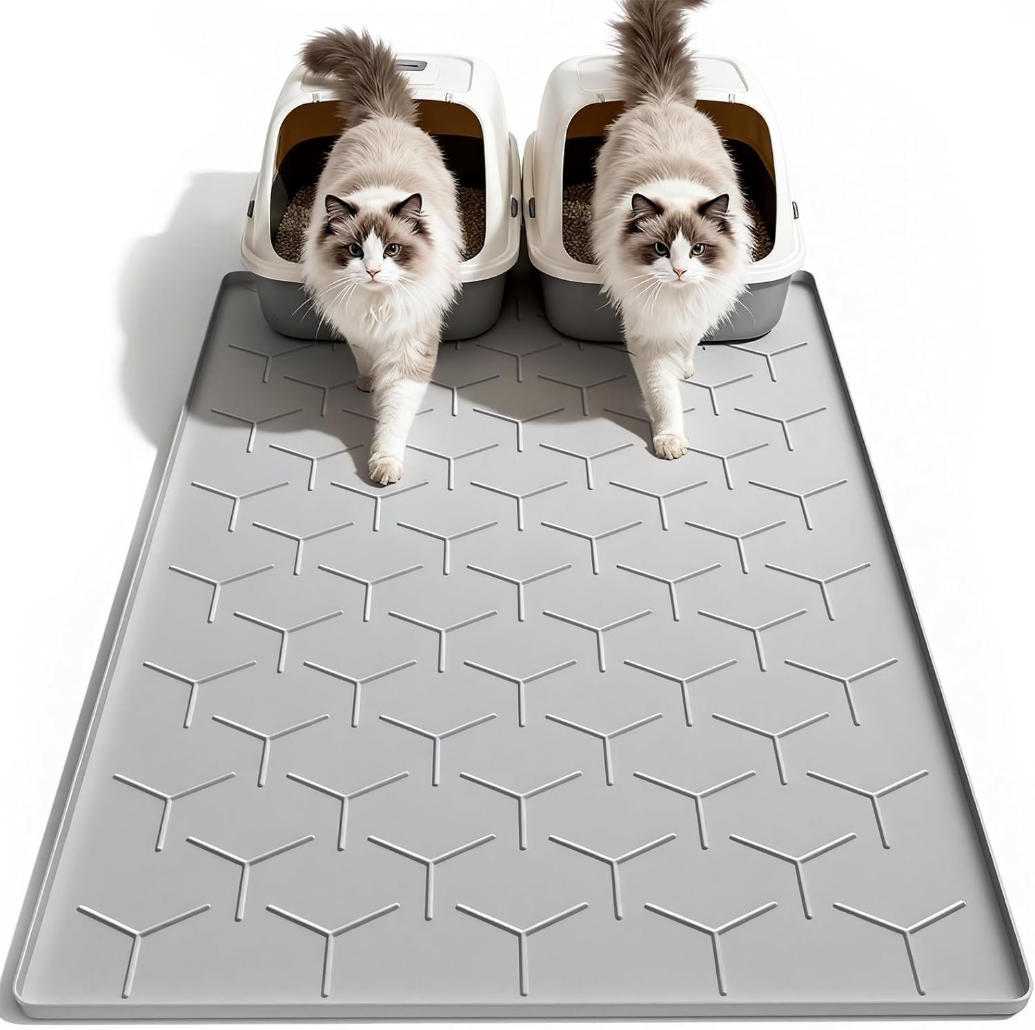 Garoopion Cat Litter Box Mat, Large 40″ X 28″ Litter Trapping Mat for Cats, Waterproof Silicone Pad for Floor, Gray