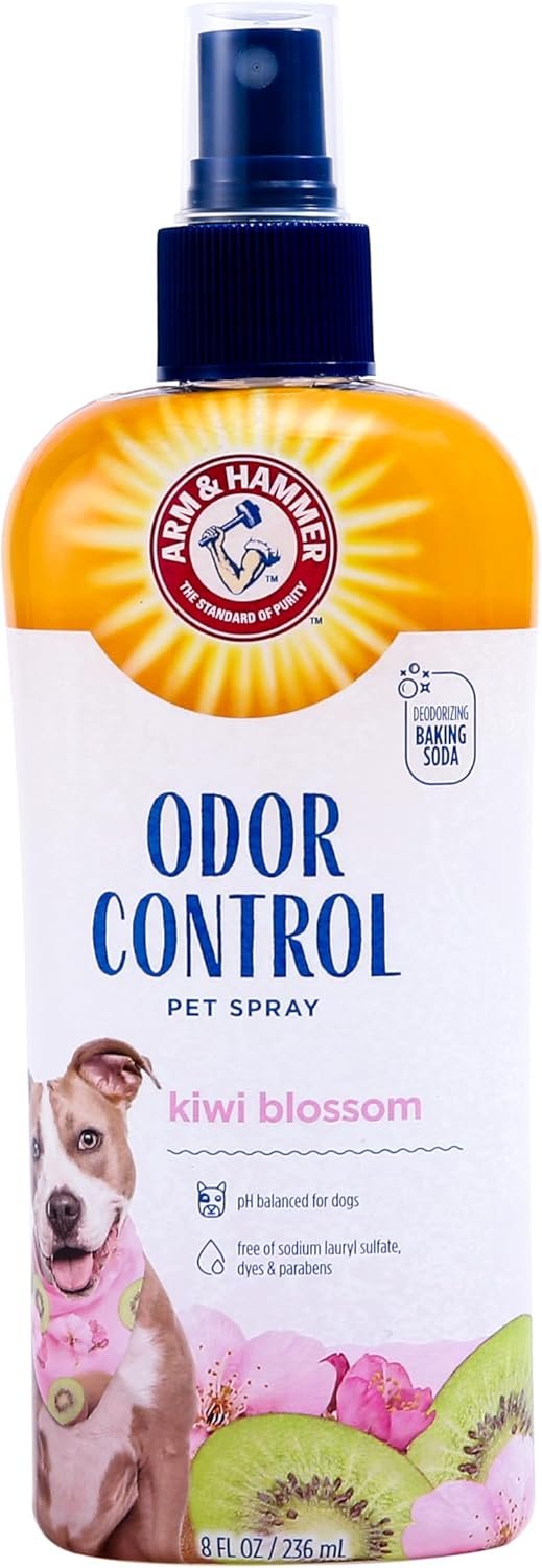 Arm & Hammer for Pets Super Deodorizing Dog Spray with Baking Soda for Odor Control Freshens Coat Between Baths pH Balanced Formula for Dogs Kiwi Blossom 8 FL OZ Single Dogs and Puppies Grooming