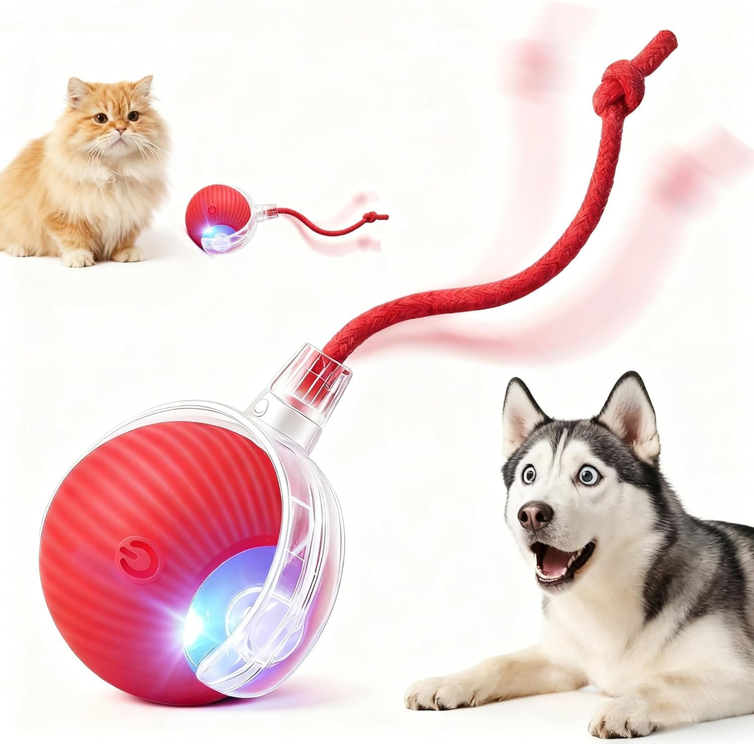 Interactive Cat Toy Ball for Indoor Cats, Automatic Moving Cat Ball with String Tail, 3 Interaction Modes Smart Rolling Pet Toy, Type-C Rechargeable Silent Kitten Toy for Boredom & Exercise