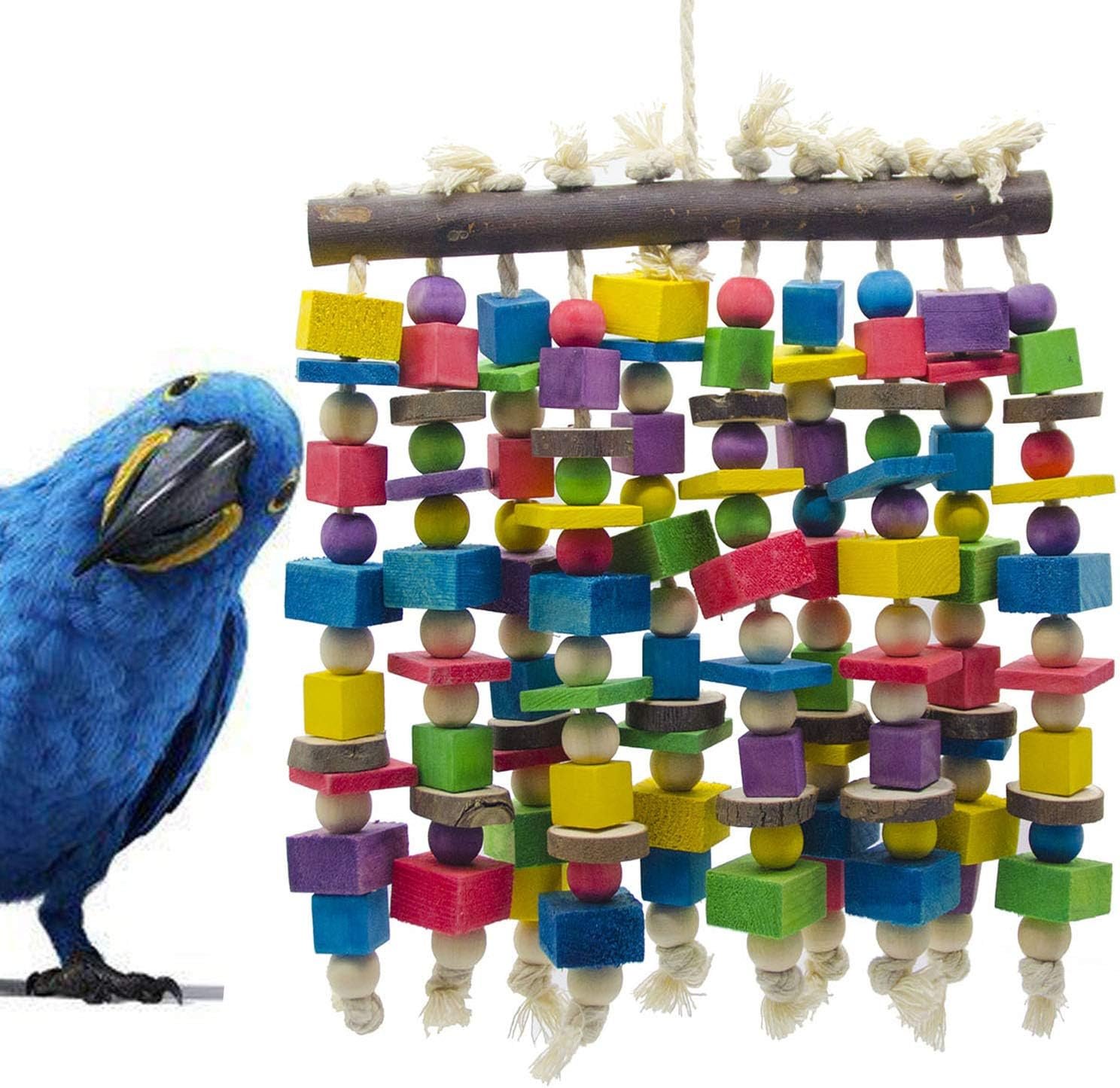 Deloky Large Bird Parrot Chewing Toy – Multicolored Natural Wooden Blocks Bird Parrot Tearing Toys Suggested for Large Macaws cokatoos,African Grey and a Variety of Amazon Parrots(15.7″ X 9.8″)