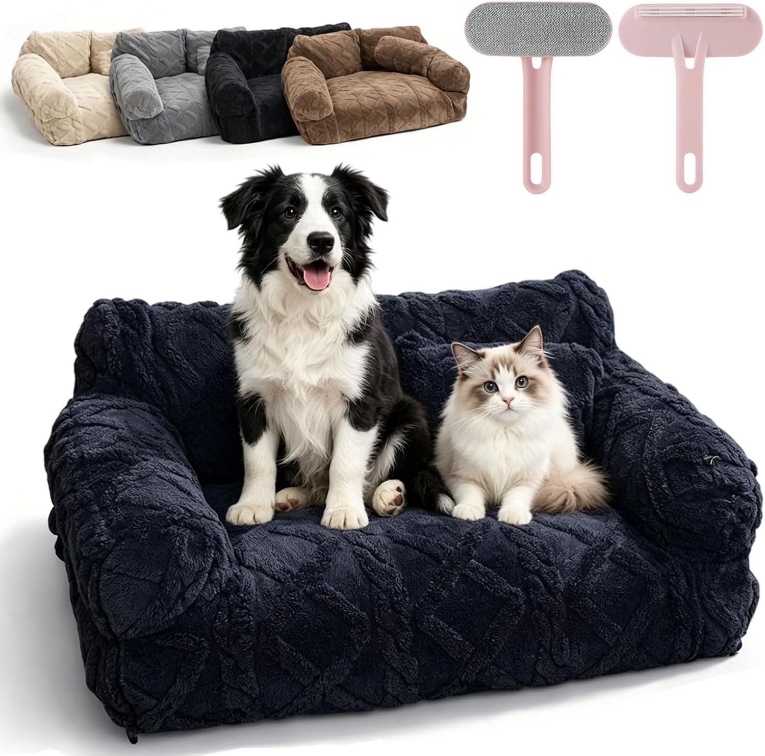 2026 New Plush Calming Pet Sofa Bed with Removable Cover, Fluffy Dog Cat Bed Pet Couch Beds Plush, Washable Orthopedic Puppy Bed, Increases Deep Sleep (Dark Gray, Large)