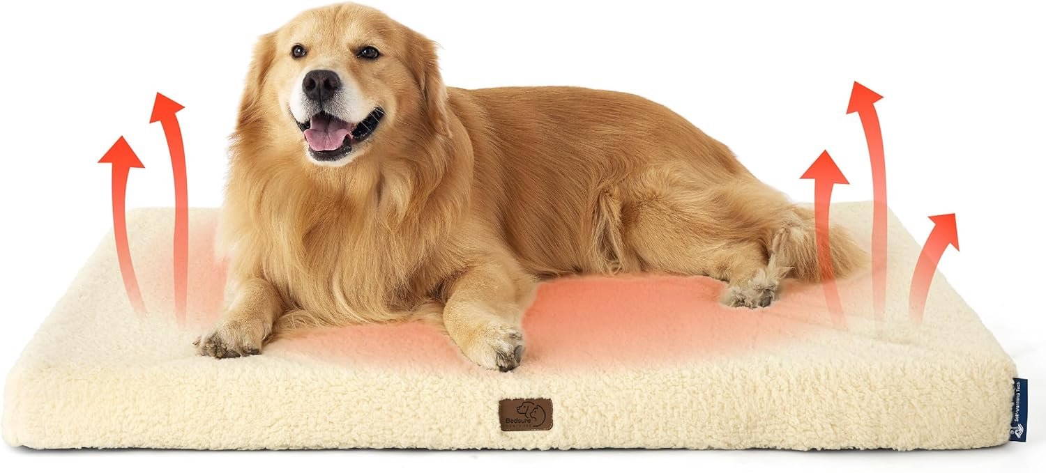 Bedsure Self Warming Dog Beds Large Sized Dog – Extra-Large Puppy Bed with Removable Washable Cover, Orthopedic Egg Crate Foam Pet Mat, Suitable for Pet Up to 100 lbs (Non Electric)