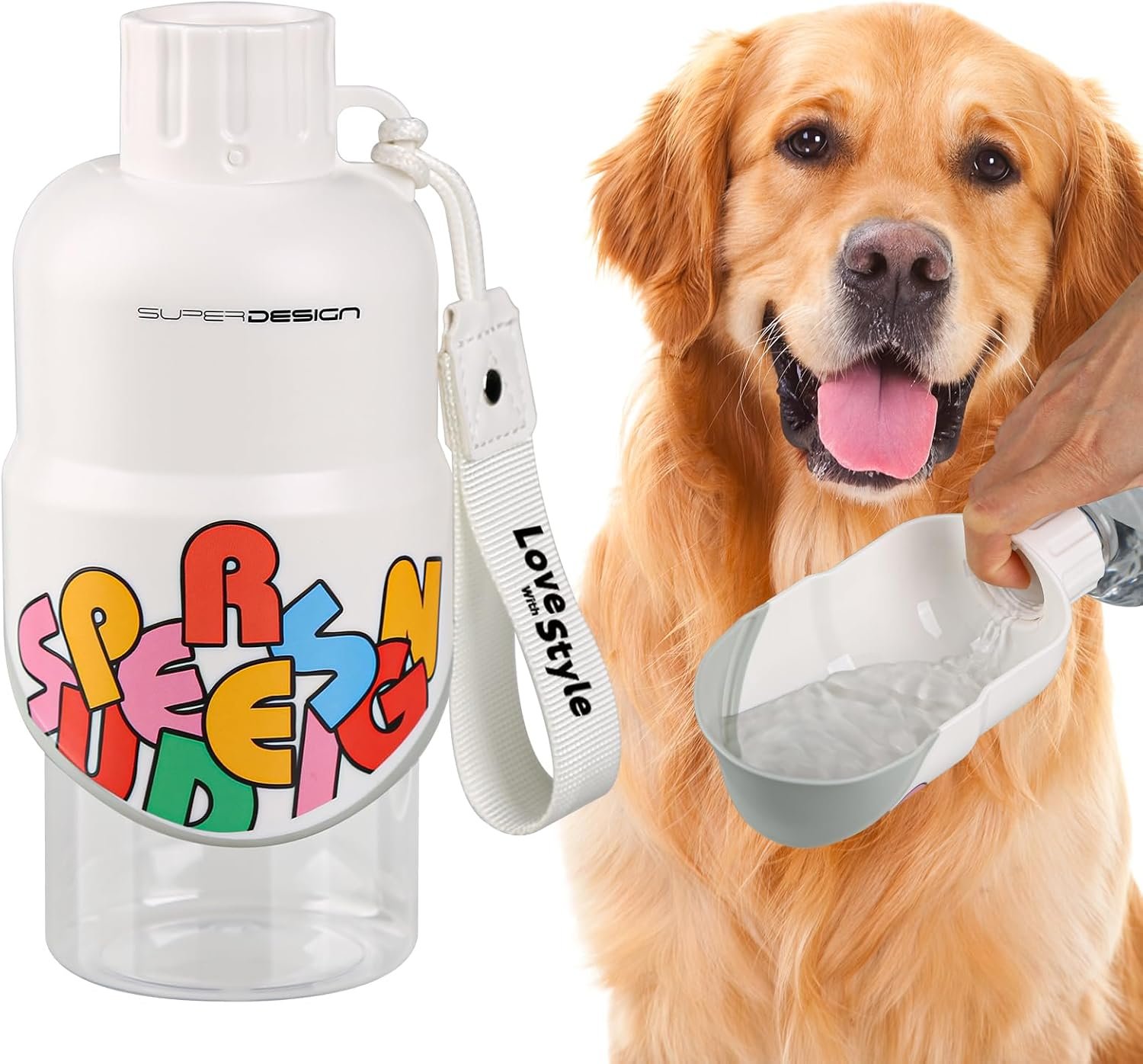 Dog Water Bottle, Leakproof Portable Water Bottle for Dogs, Dog Travel Water Bottles with Convenient Bottles Strap, Dog Travel Accessories for Walking, Hiking, Outdoor, Camping (17oz White)