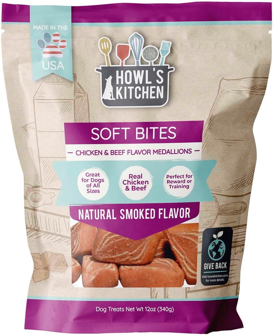 Howl’s Kitchen Soft Bites, 12 oz Bag, 1 Count, Real Chicken and Beef Flavor, Rawhide Free, Soft and Chewy Dog Treats for Training, For All Breed Sizes