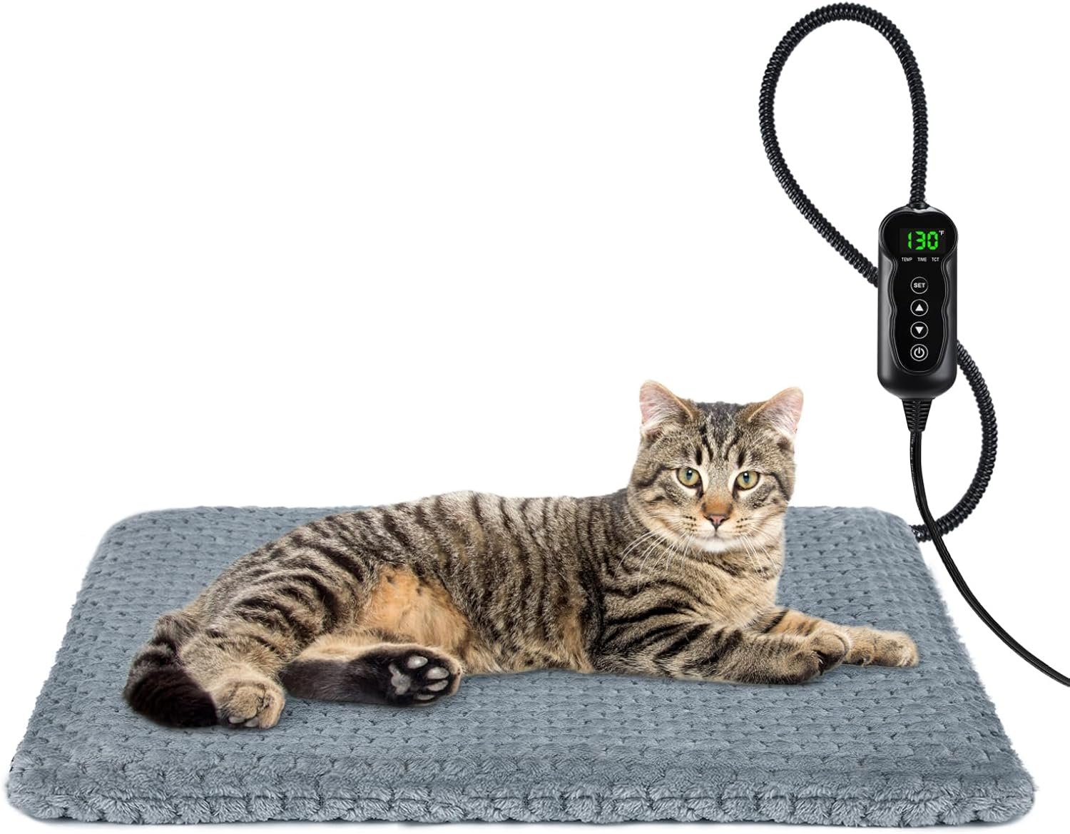 INVENHO Heated Cat Bed, Waterproof Adjustable Temperature Dog Cat Heating Pad with Timer, Indoor Pet Heating Pad for Cats Dogs Electric Pads for Dogs Cats, Pet Heated Pad (S: 18″ x 16″)