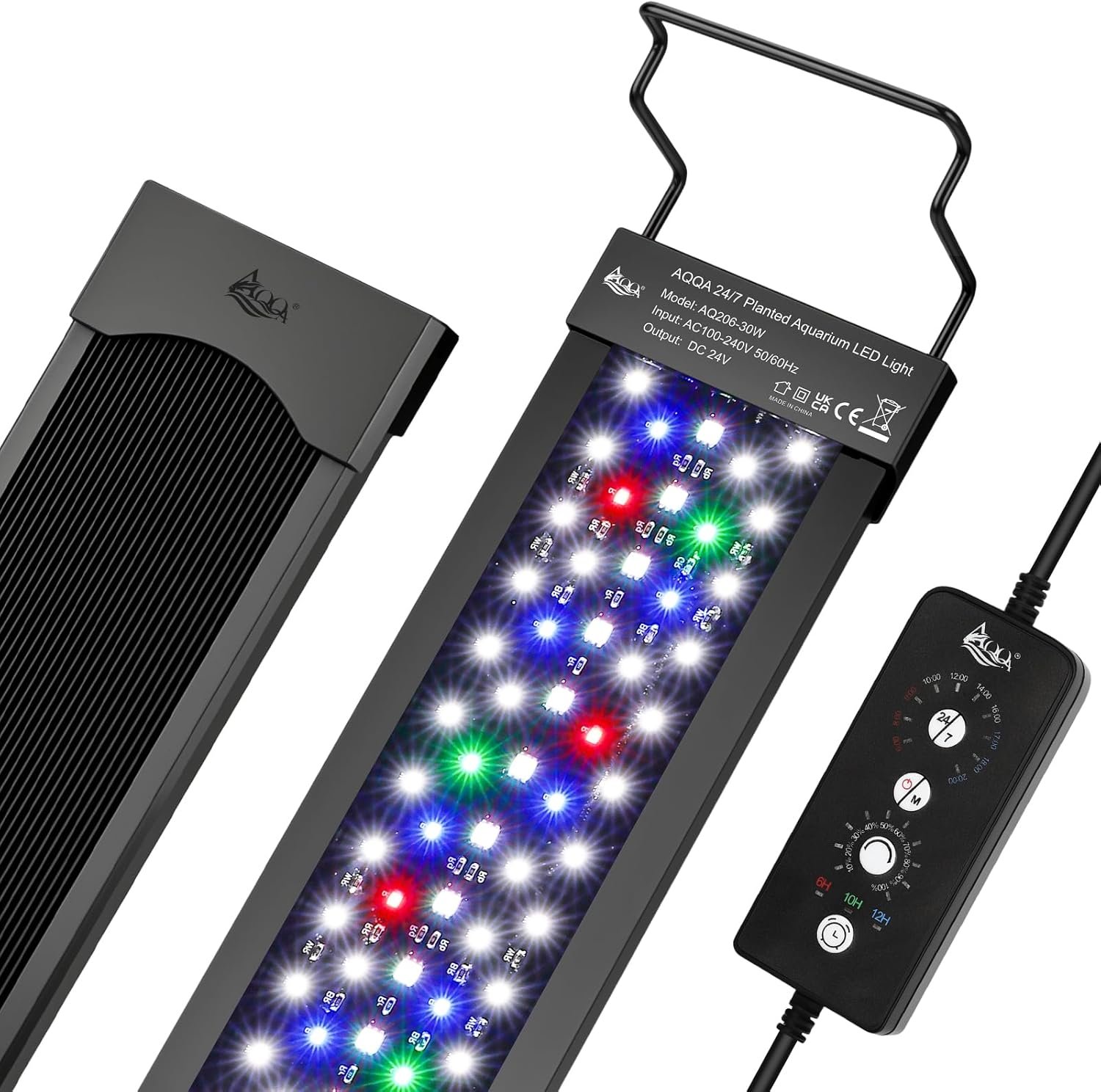 AQQA LED Aquarium Light 24W for 12-18 Inch Fish Tank, 24/7 Mode&DIY Mode Full Spectrum Fish Tank Light, IP68 Waterproof High Lumen Aquarium Plant Light, Adjustable Brightness/Timer, Memory Function