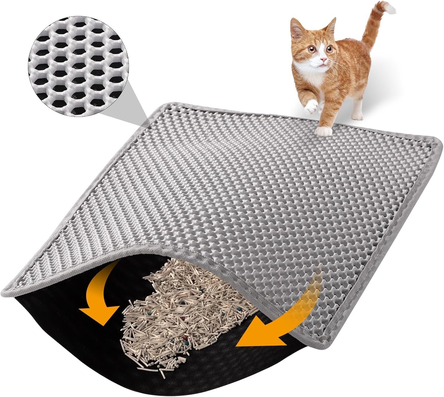 ondware Cat Litter Mat, 24×15 Inch Double Layer Litters Box Mat, Waterproof Cat Mat for Litter Box(Gray)