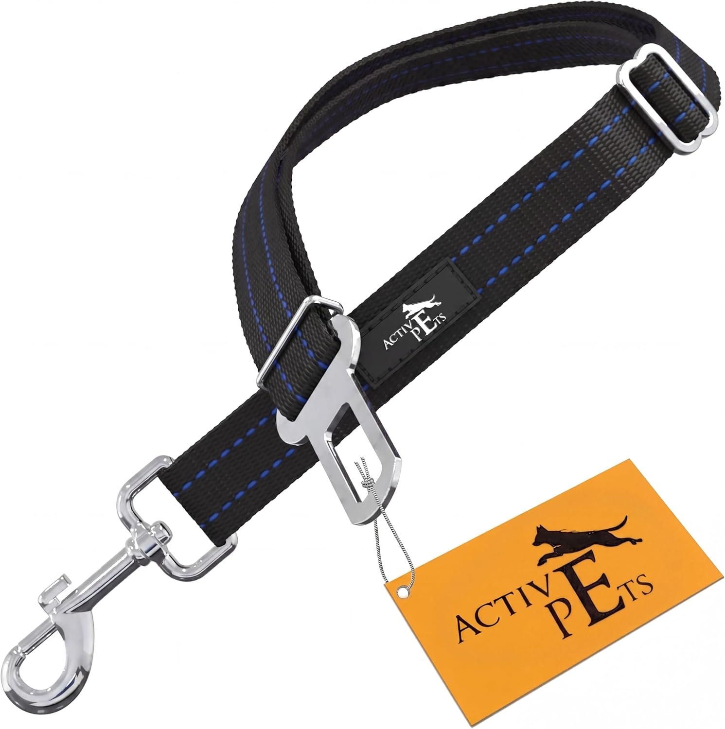 Active Pets Blue Car Seat Belt for Dogs, Attaches to Harness & Collar, Adjustable 18″ – 24″ Travel Restraint System Fits Small – Large Pups for Safety & Comfort, Essential Pet Supplies & Accessories