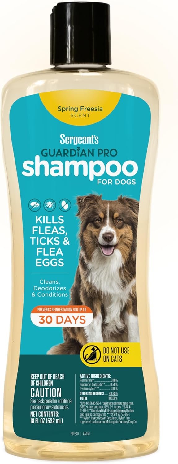 Sergeant’s Guardian Pro Flea & Tick Dog Shampoo, Spring Freesia Scent, 18 oz.