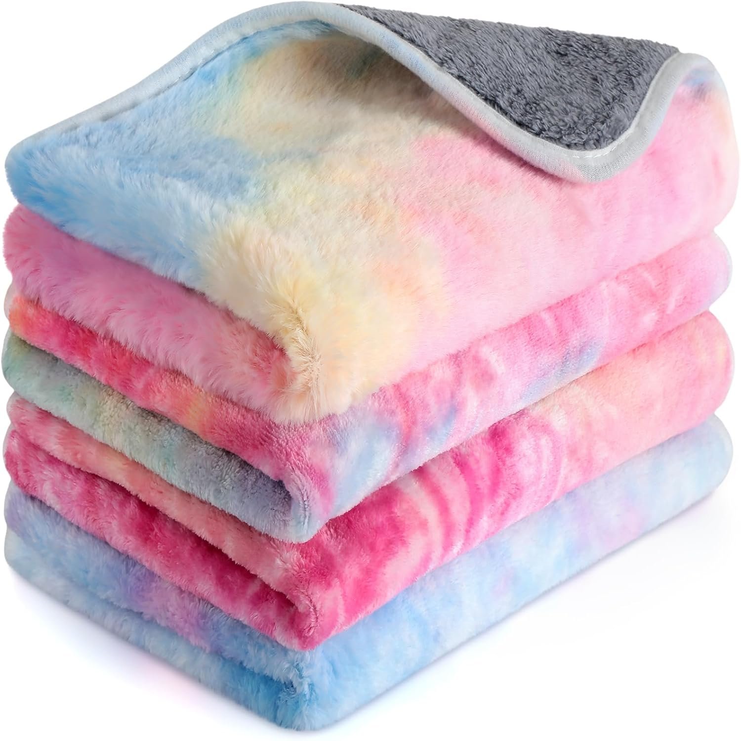 Reginary 4 Pcs Waterproof Guinea Pig Blankets Washable Small Animal Fleece Bedding Absorbent Guinea Pig Cage Liners Reusable Training Pee Pad Pet Sleep Mat for Hamster(Tie Dye Pattern,24 x 16 Inch)