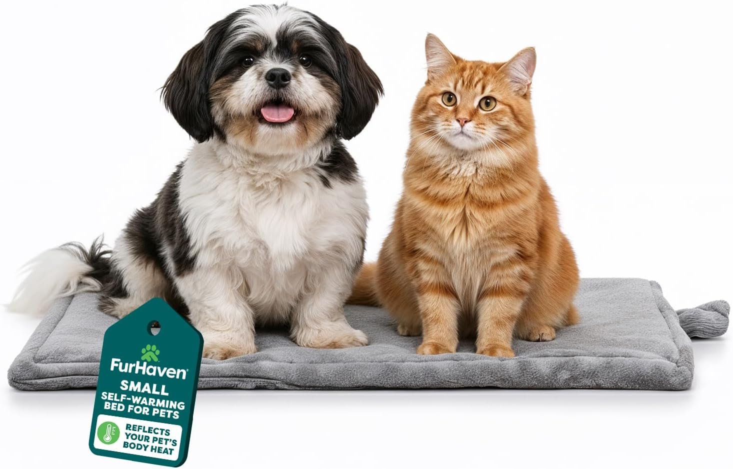 FurHaven ThermaNAP Self Warming Cat Mat, Dog Bed for Crates with Self-Warming Technology for Cozy Rest, Fully Machine Washable, Small, Plush Faux Fur, Gray