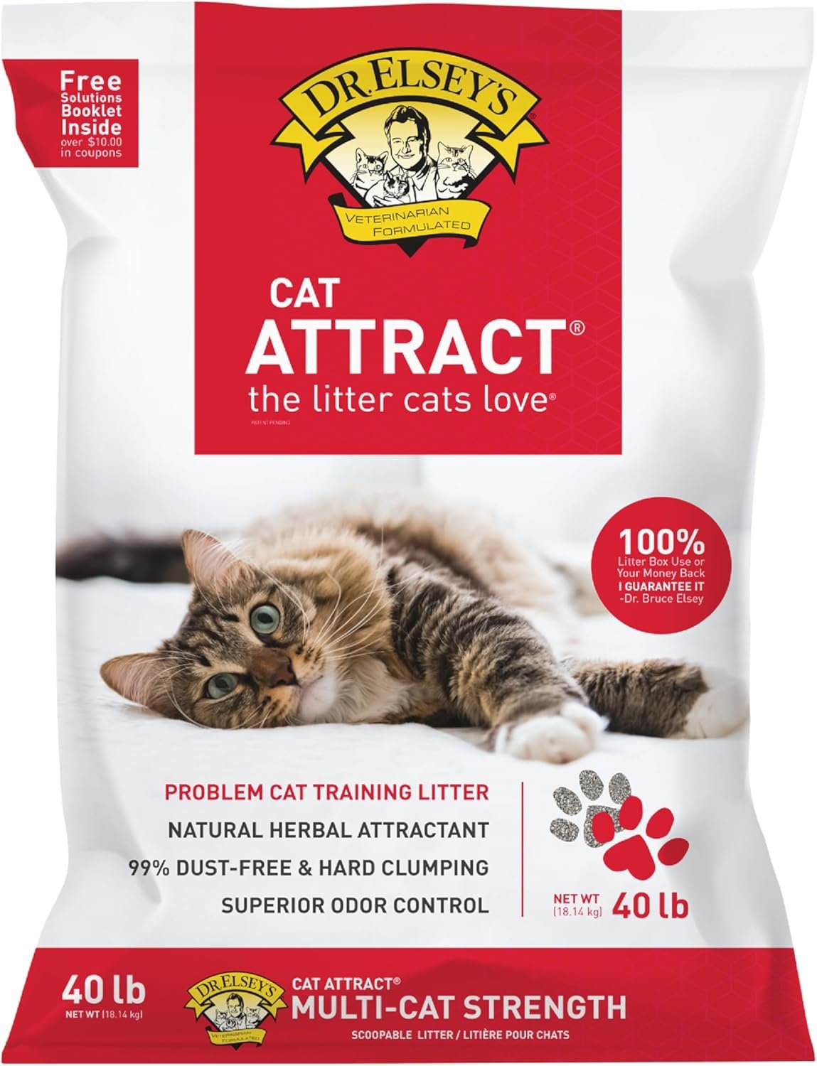 Dr. Elsey’s Premium Clumping Cat Litter – Cat Attract – 99% Dust-Free, Low Tracking, Hard Clumping, Superior Odor Control, Natural Herbal Attractant, Unscented & Natural Ingredients, 40 lb