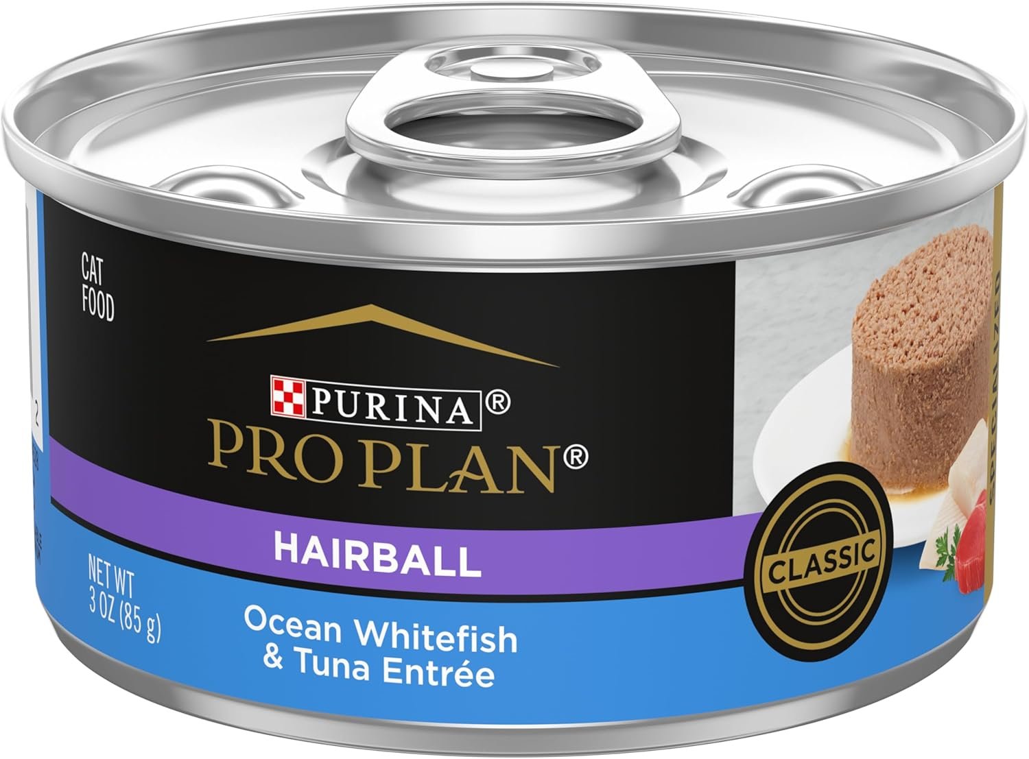 Purina Pro Plan Hairball Control Cat Food Wet Pate, Hairball Ocean Whitefish and Tuna Entree – (Pack of 24) 3 oz. Cans