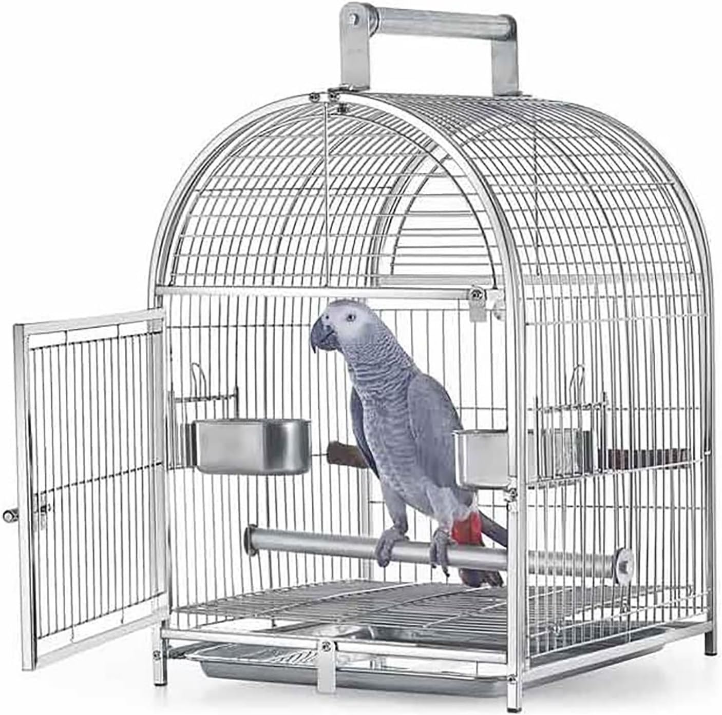 Wrought Iron Bird Carrier – Stainless Steel Breathable Travel Cage for Parakeets, Lovebirds, African Grey